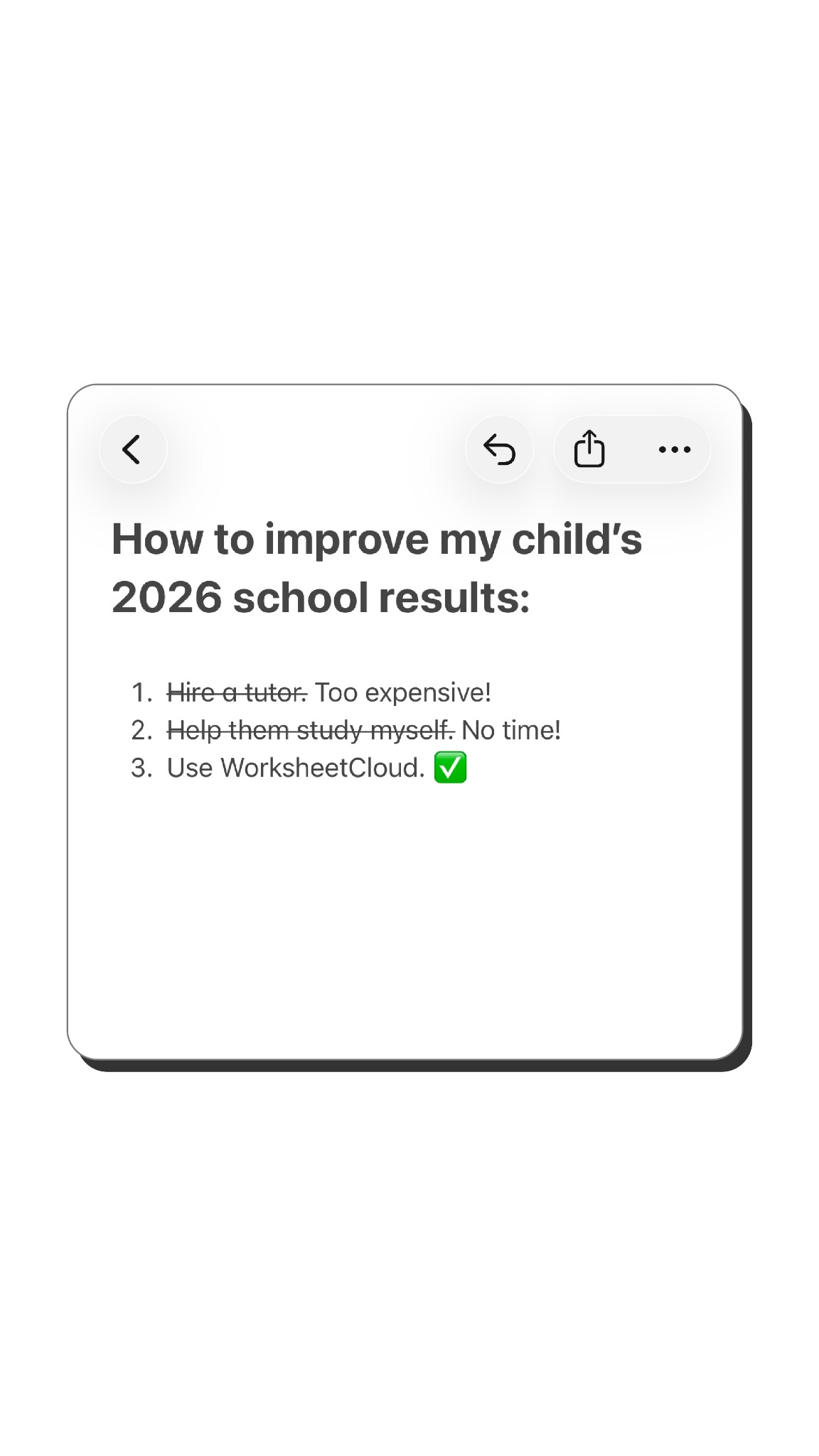 WorksheetCloud Facebook ad: Worried about your child?
