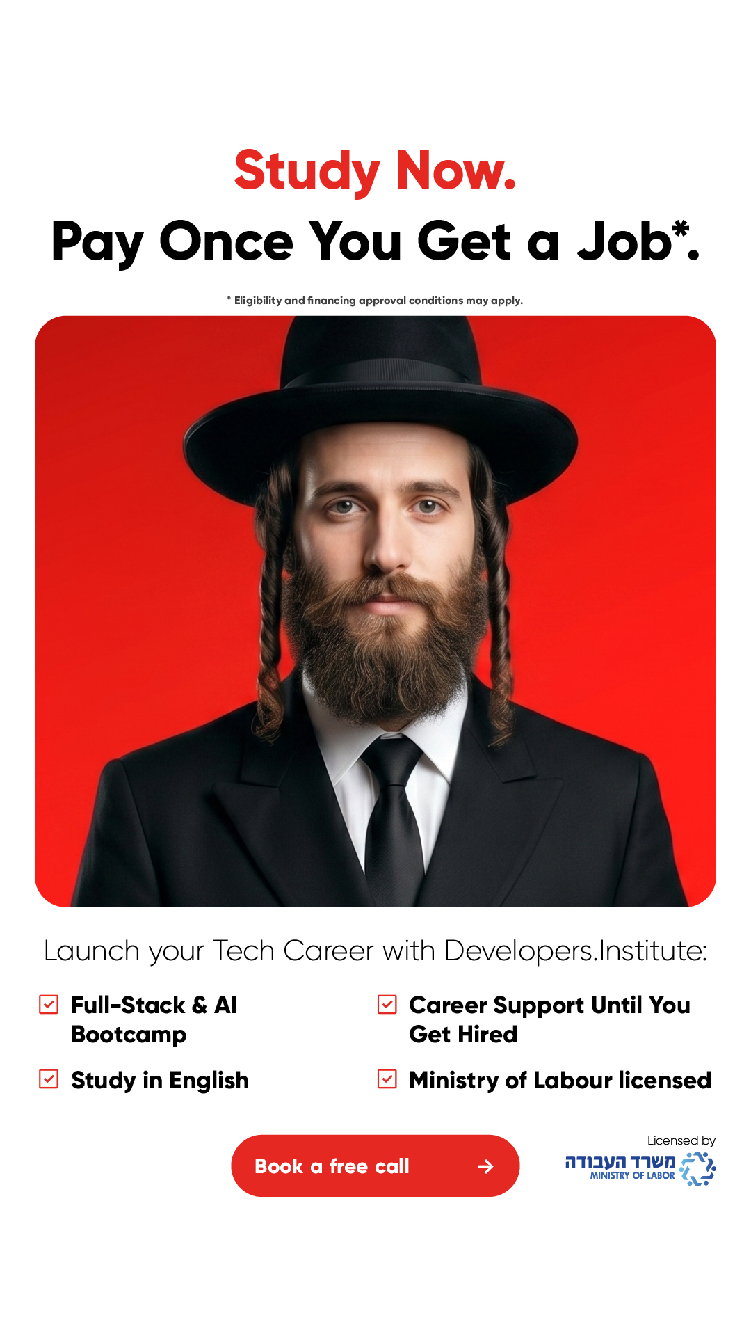Developers.Institute Facebook ad: Message us today to check your eligibility with our partner