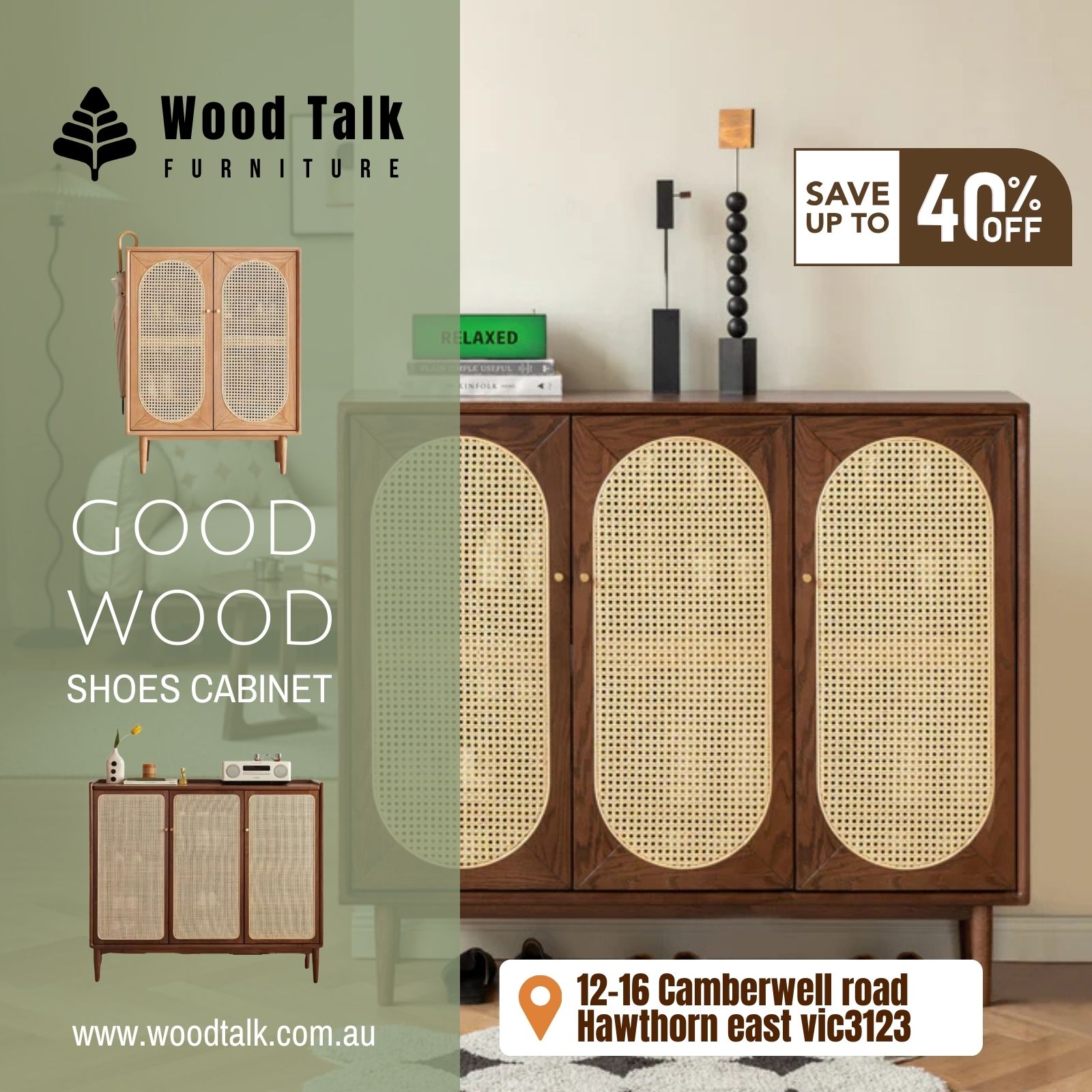 Wood Talk Furniture Facebook ad: AUTUMN HOME REFRESH, UP TO 40% OFF!