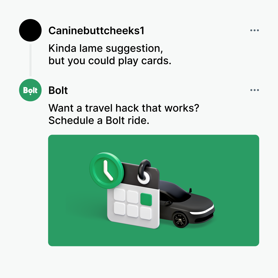 Bolt Facebook ad: Schedule a Bolt ride up to 90 days…