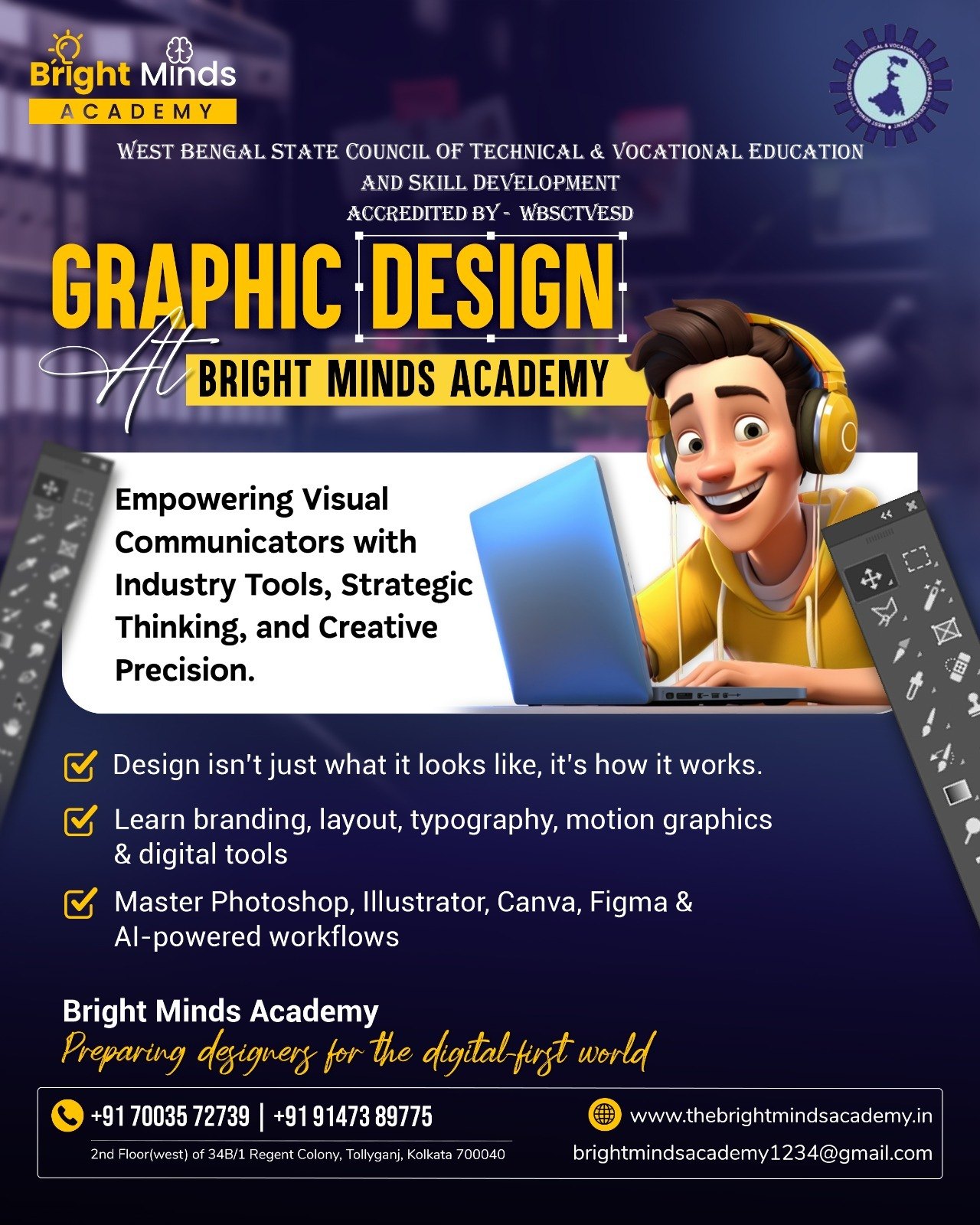 Bright Minds Academy Facebook ad: Design isn't just what it looks like; it's…