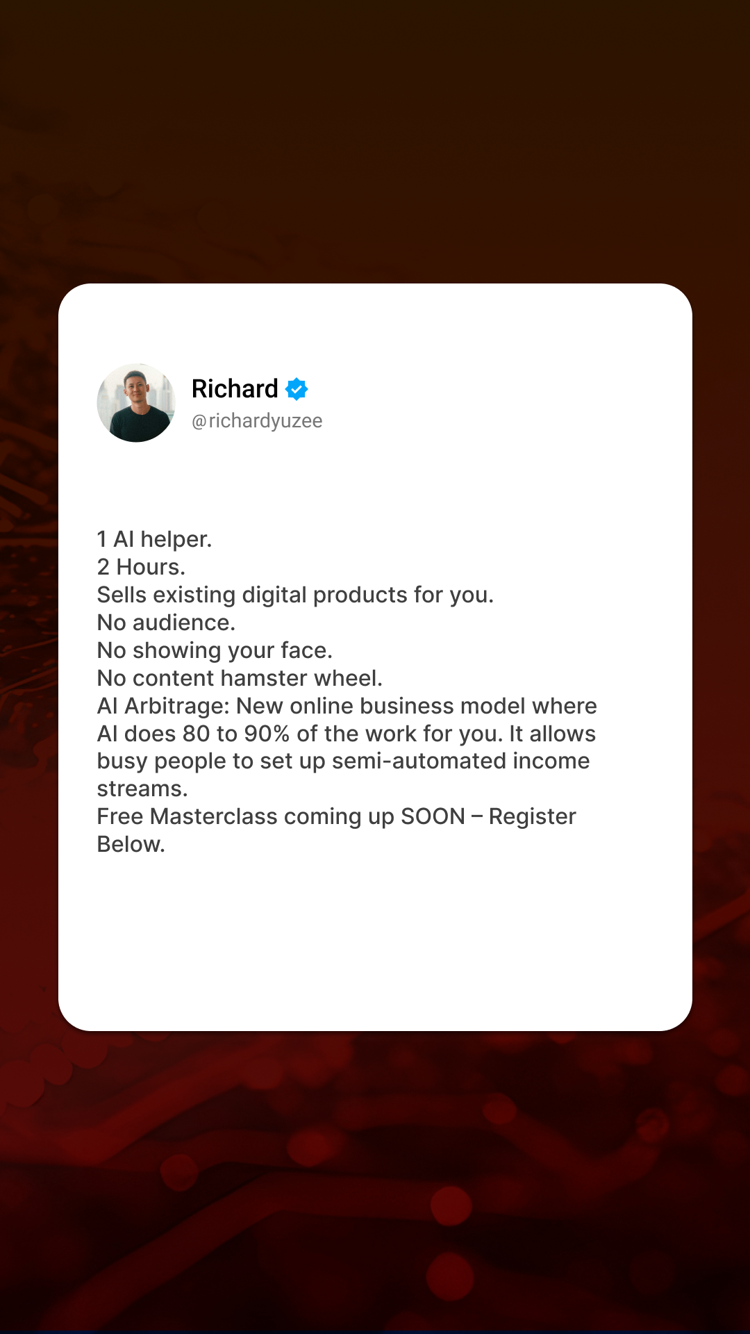 Richard Yu Facebook ad from Jan 11, 2026