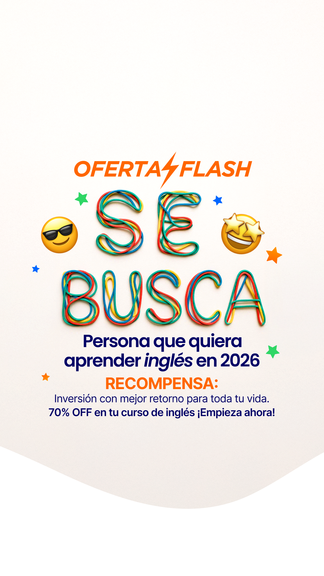 Open English Facebook ad: Oferta Flash: 70% OFF