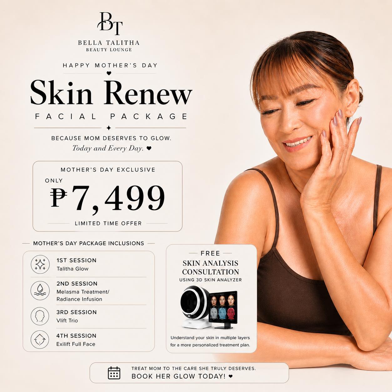 Bella Talitha Beauty Lounge Facebook ad: Mother’s Day Skin Renew Package