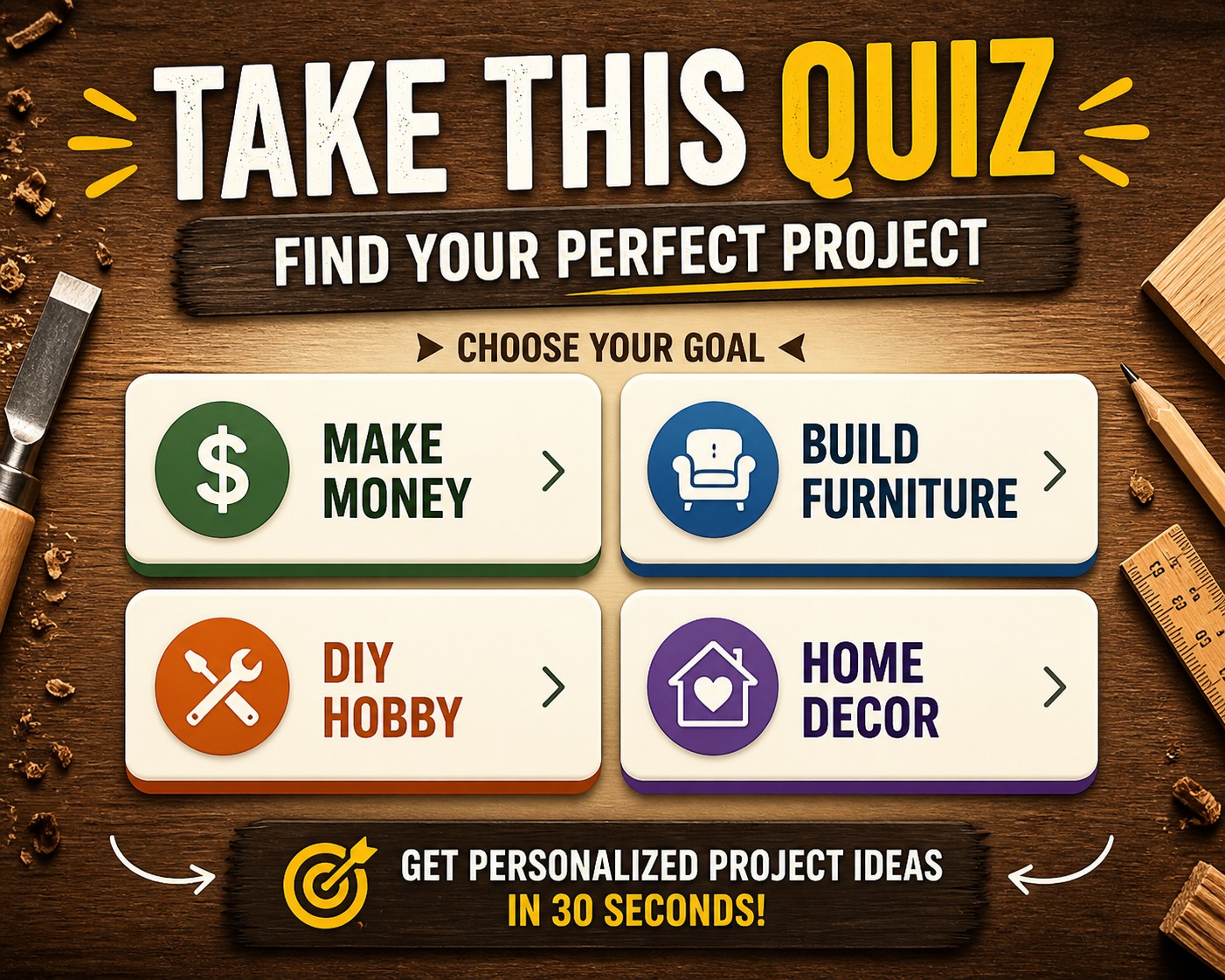 Wood Working ideas Facebook ad: Wood Working Quiz - Wood Working Plans