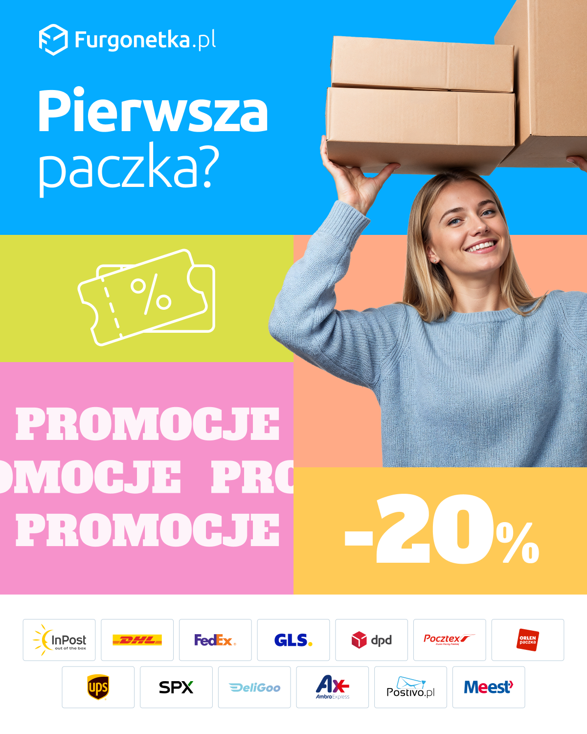 Furgonetka.pl Facebook ad: Pierwsza paczka w Furgonetce taniej o 20%