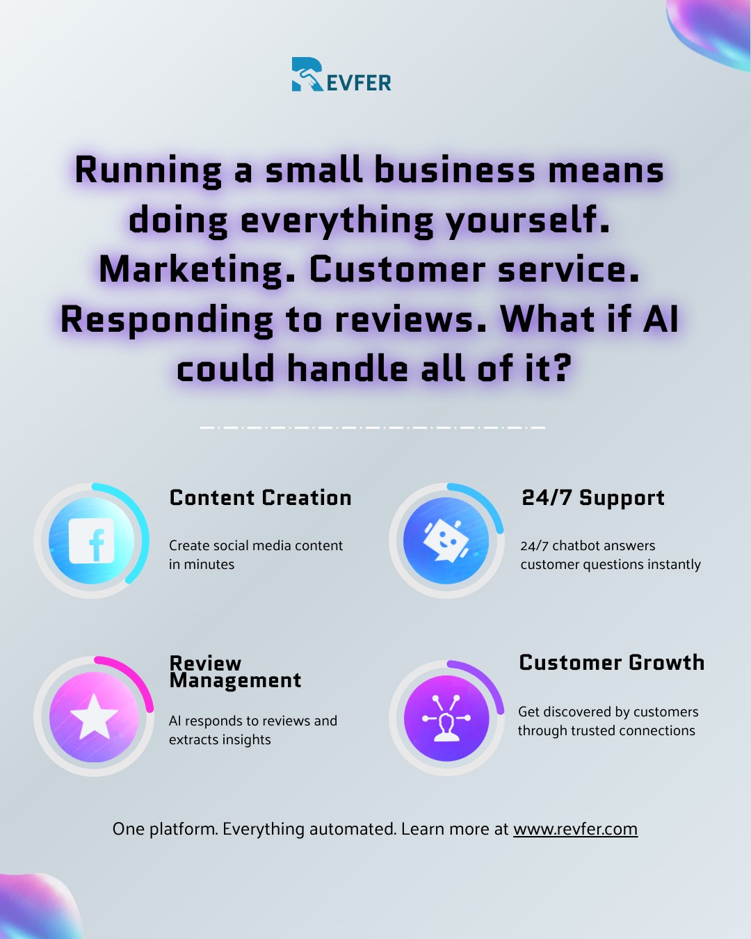 Revfer Facebook ad: Running a small business means doing everything yourself.