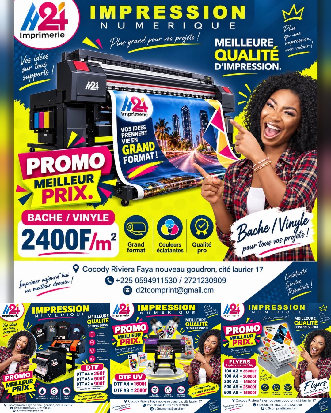 H24 Imprimerie Facebook ad: PROMO SPÉCIALE IMPRESSION, QUALITÉ PRO, LIVRAISON RAPIDE!