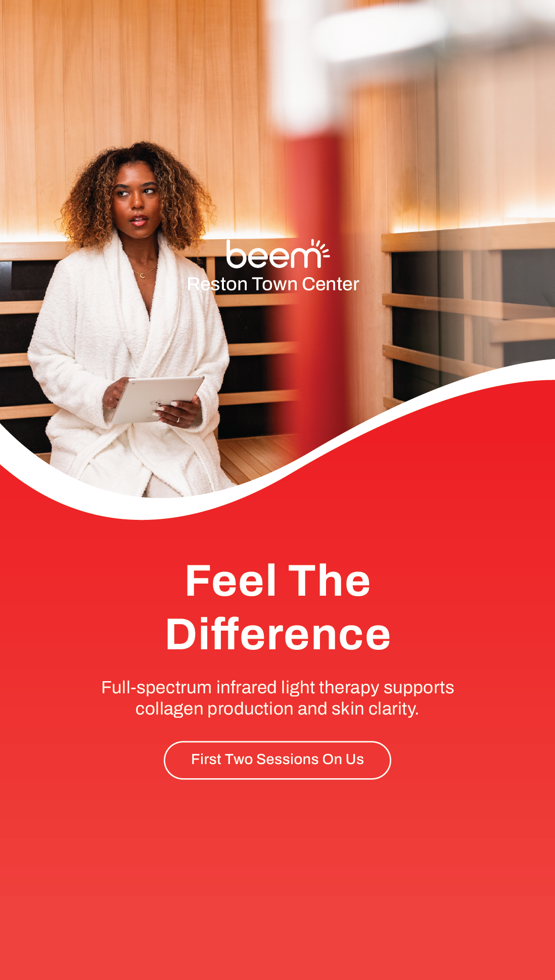 Beem Light Sauna Reston Facebook ad from Feb 9, 2026