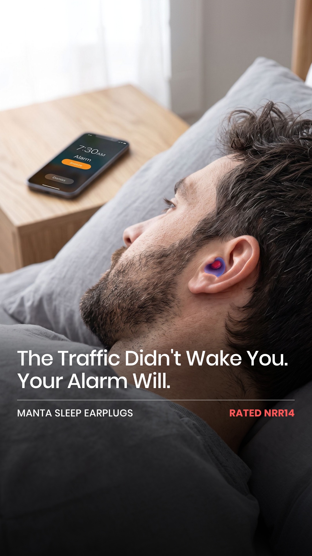 Manta Sleep Facebook ad: Loud Noise Out. Alarm In.