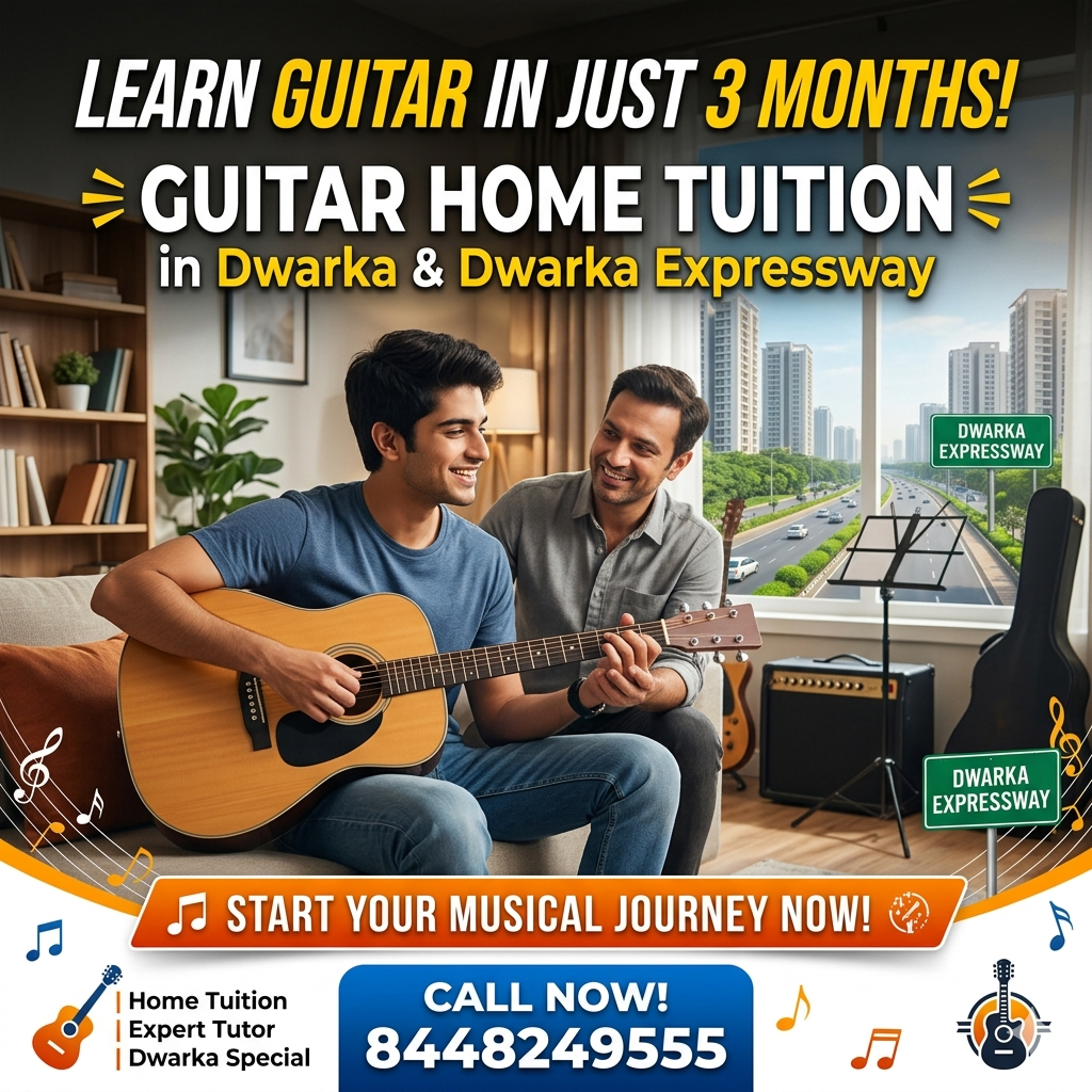 Dwarka school of music Facebook ad: Want to learn Guitar - Just call us to schedule class