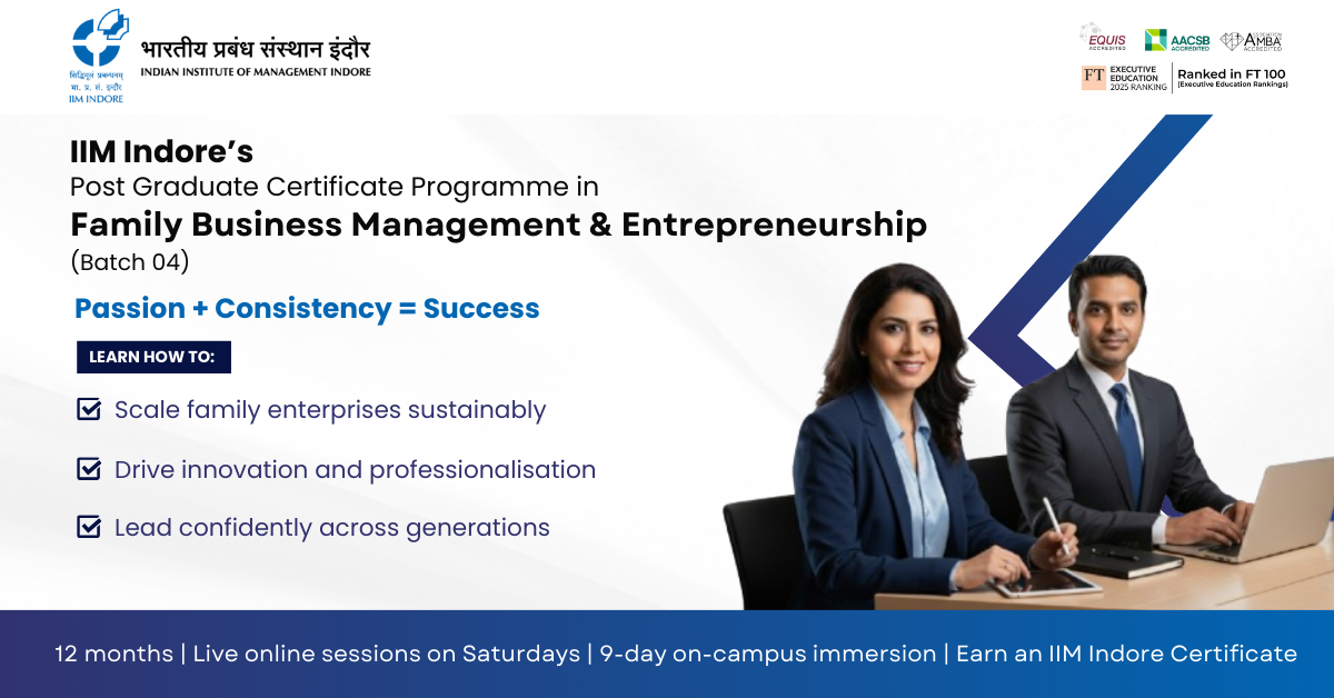 IIM Indore's PGC Programme in Family Business & Entrepreneurship Facebook ad: Grow Your Family Business