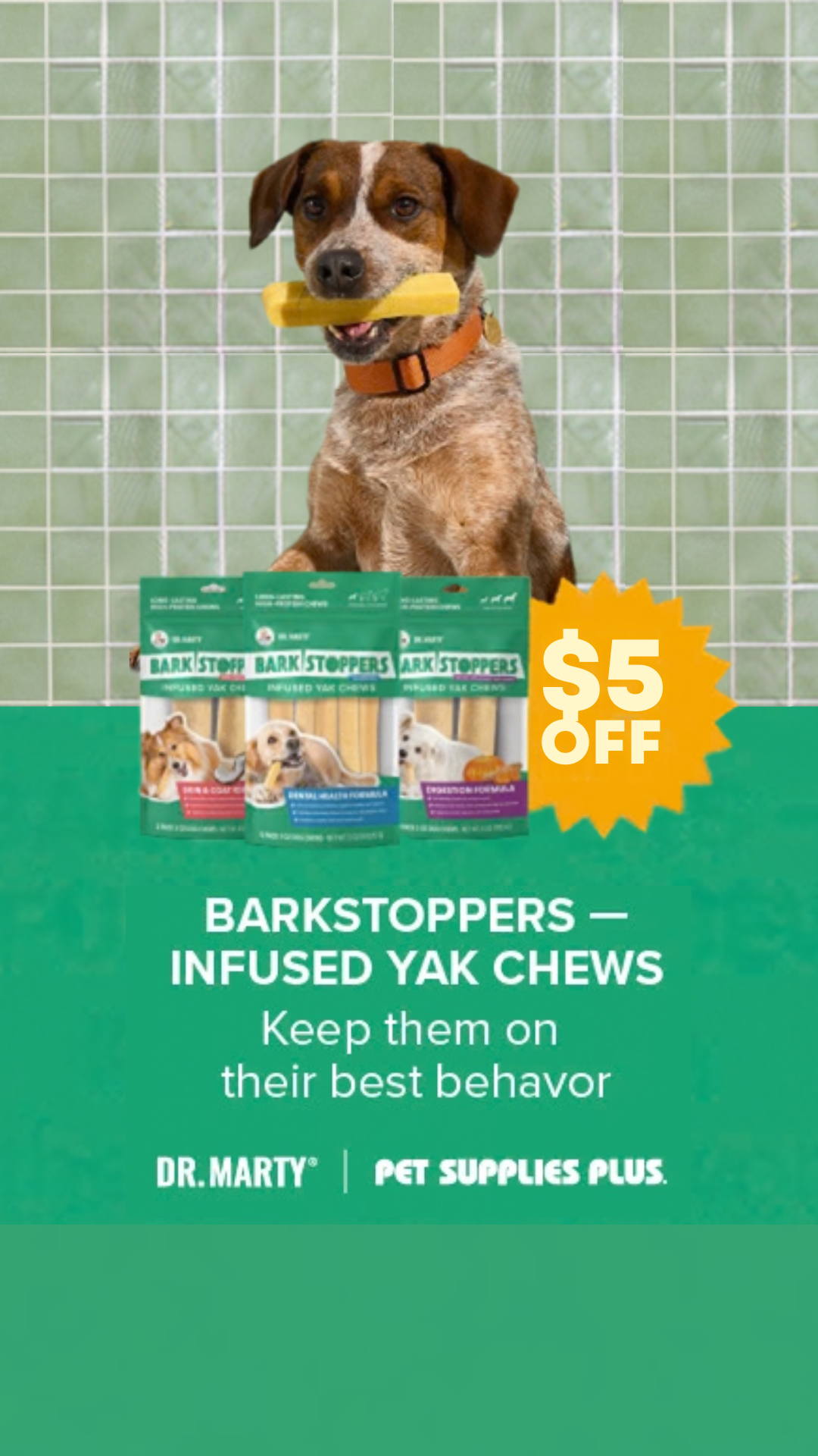 Pet Supplies Plus Facebook ad: Save $5 on Barkstoppers