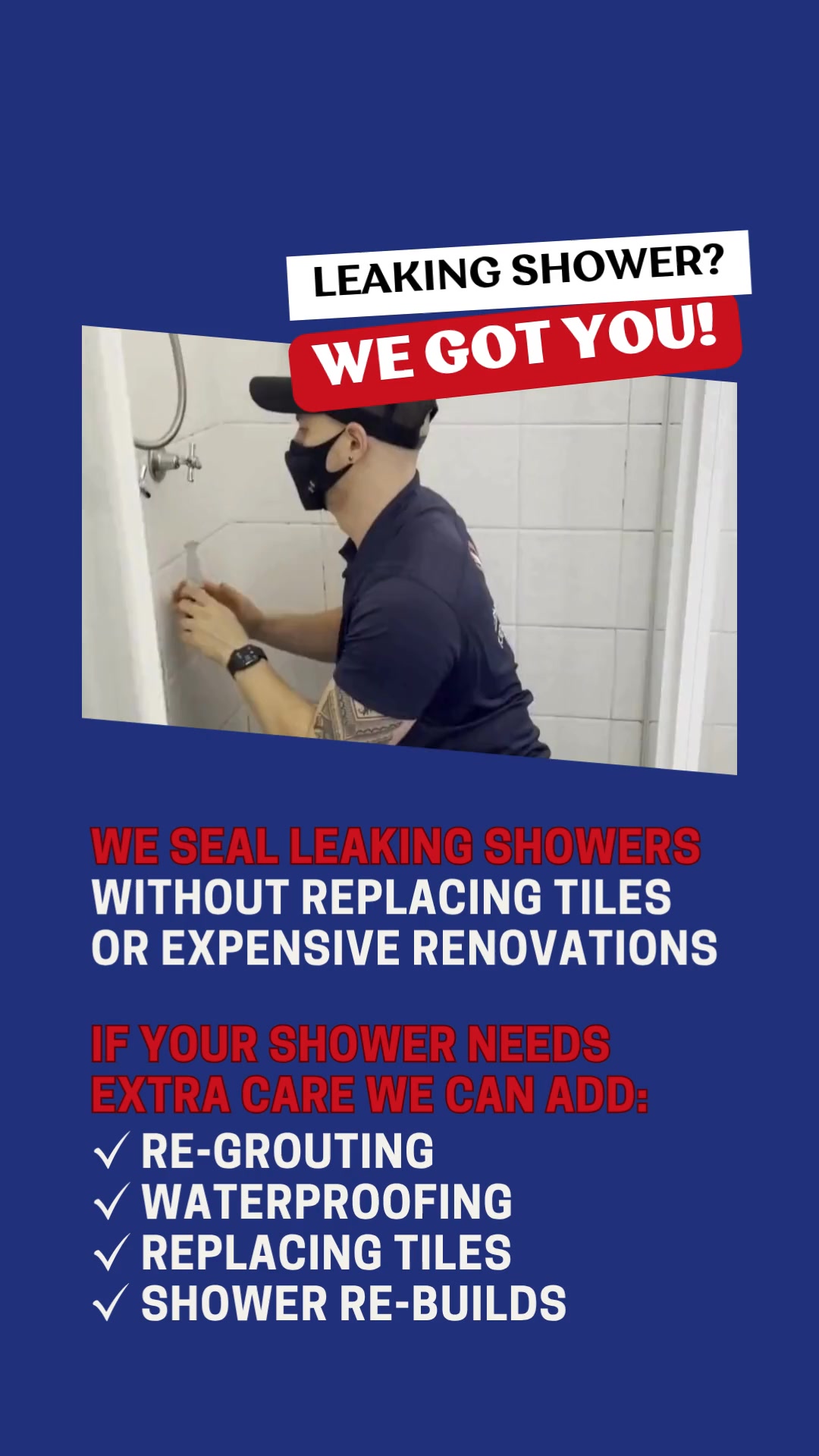 Shower Sealed Facebook ad: Get in touch today for a free onsite quote