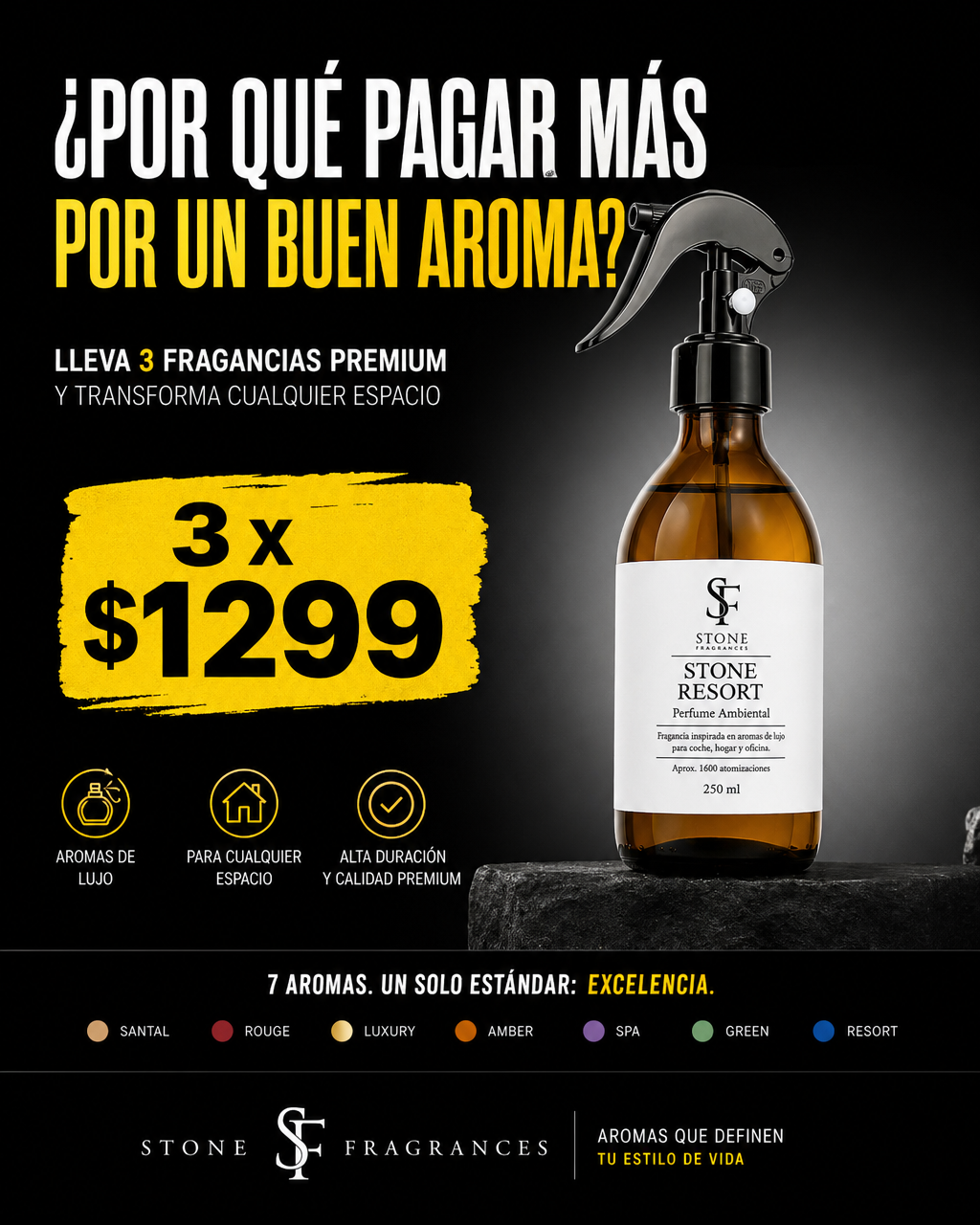Stone Fragrances México Facebook ad: Llévate 3 perfumes ambientales por $1,299