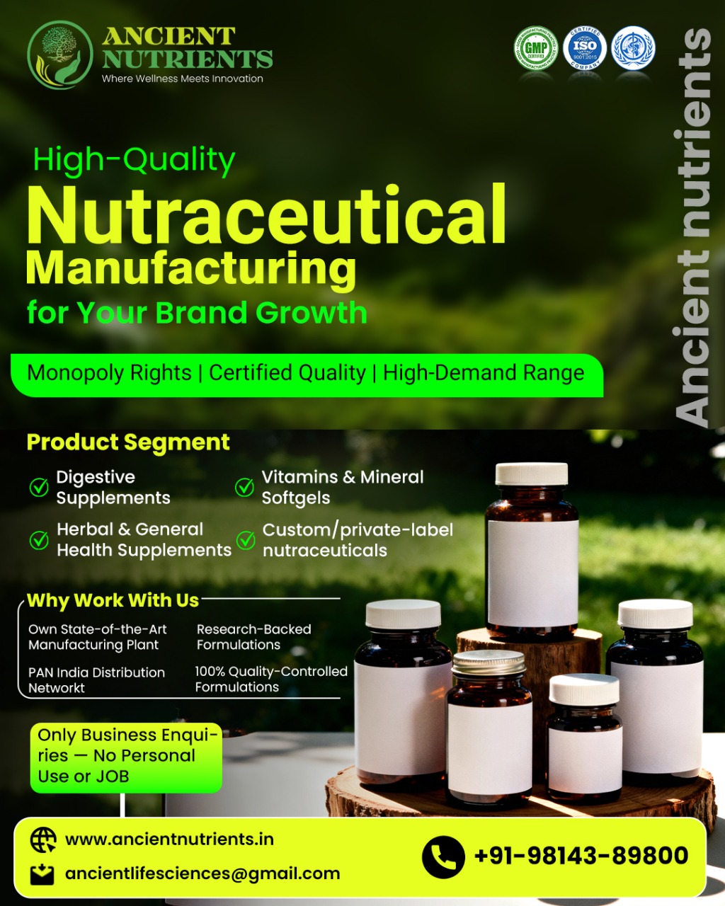 Ancient Nutrients Facebook ad: High-Quality Nutraceutical Manufacturing