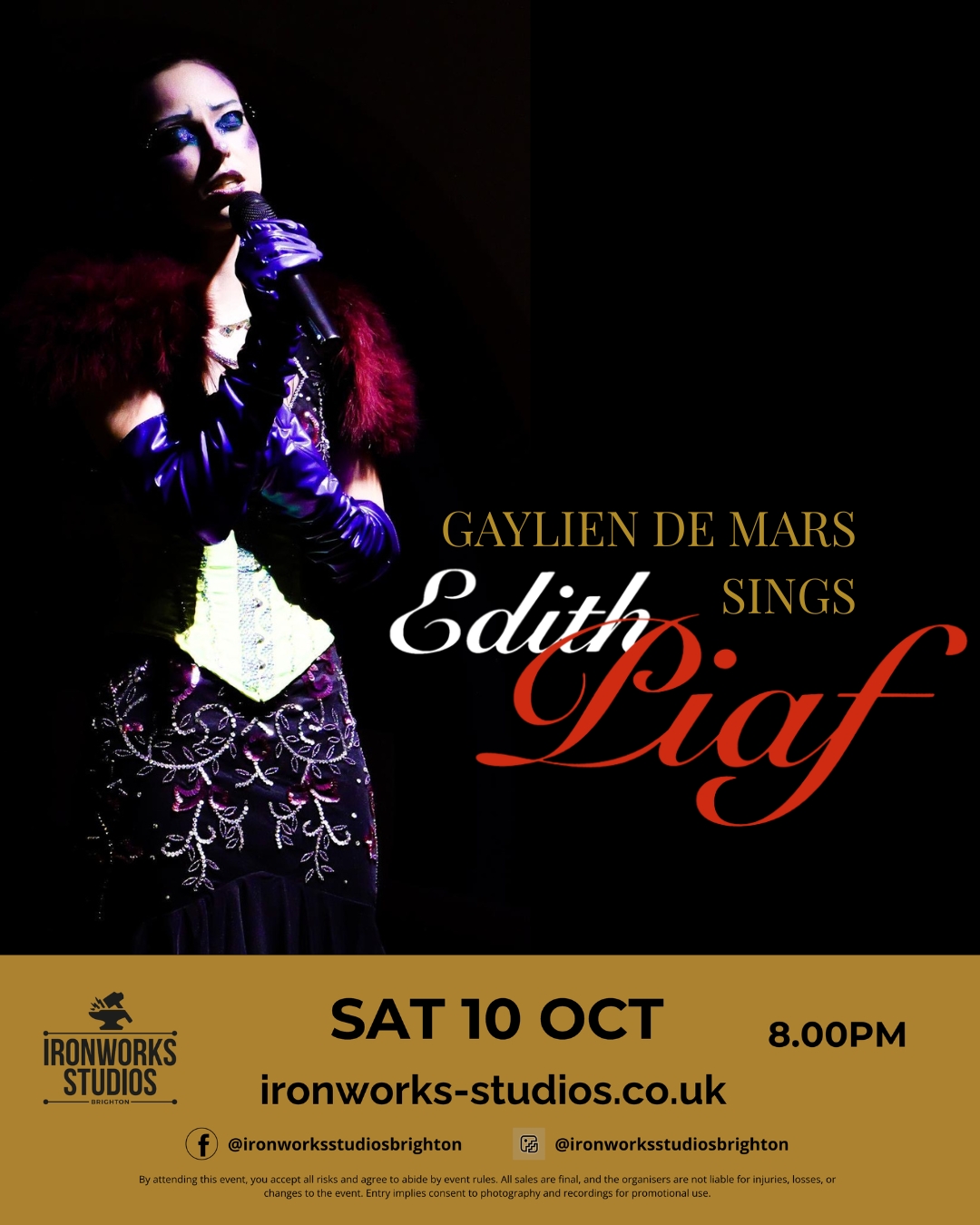 Ironworks Studios Brighton Facebook ad: Gaylien De Mars Sings Edith Piaf