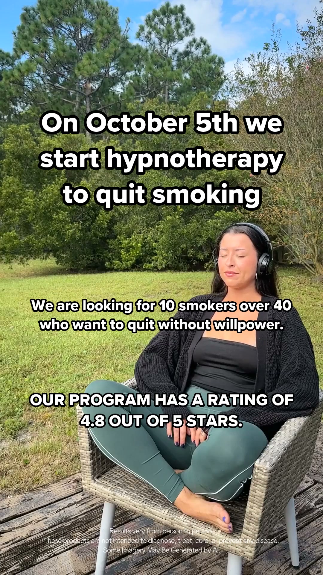 Hypnozio: power of hypnotherapy Facebook ad: Quit Smoking in a Way That Actually Feels Easy