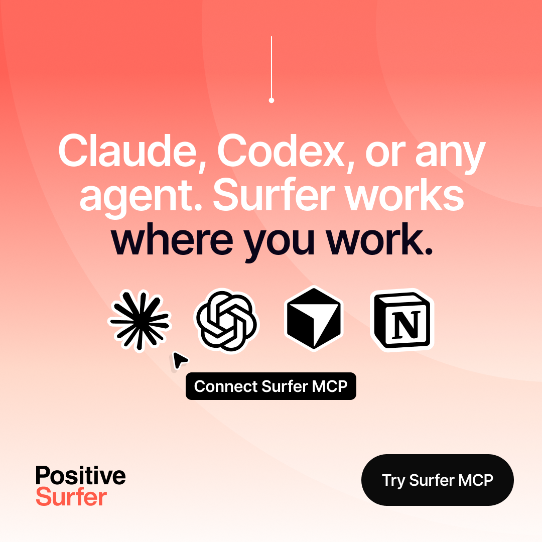 Positive Surfer Facebook ad: Surfer MCP: Connect Surfer to Your AI Agent
