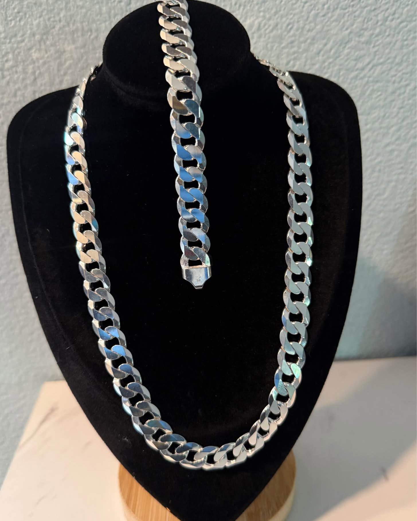 Stephanie Silva Facebook ad: 14MM Solid Sterling Silver 925 Flat Curb Chain Set w/…