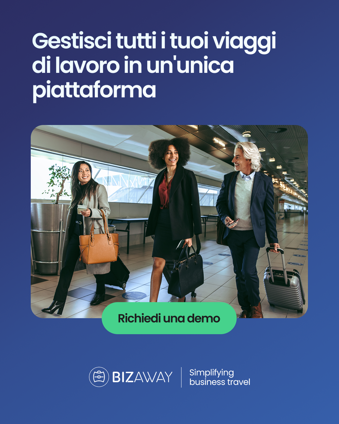 BizAway Facebook ad: Viaggi Aziendali Facili e Sicuri