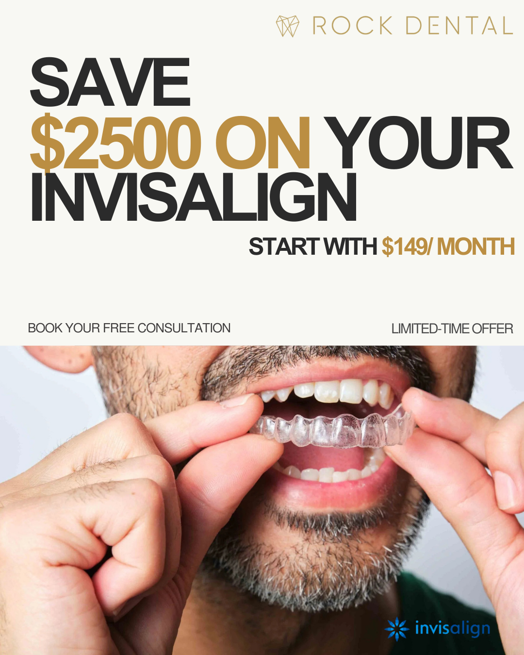 Rock Dental Facebook ad: Exclusive White Rock's Deal: $2500 OFF On Invisalign…