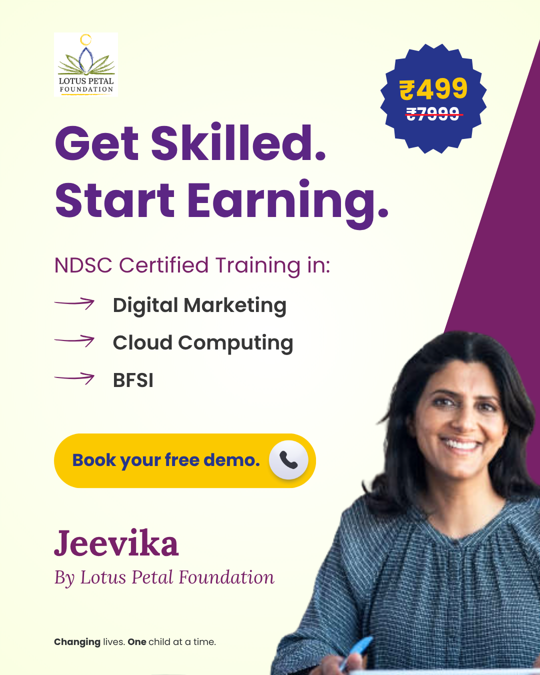 Lotus Petal Foundation Facebook ad: Get NDSC Certified for Just ₹1999!