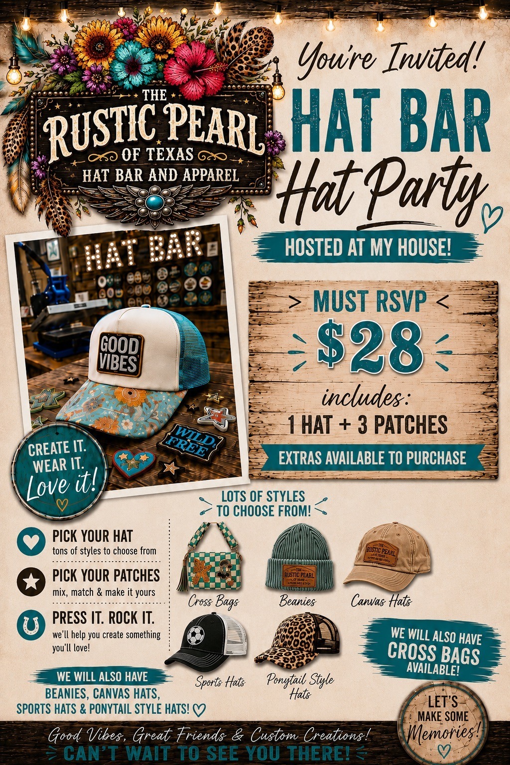 The Rustic Pearl Of Texas Boutique Facebook ad: Rustic Pearl Hosts Hat Party in House