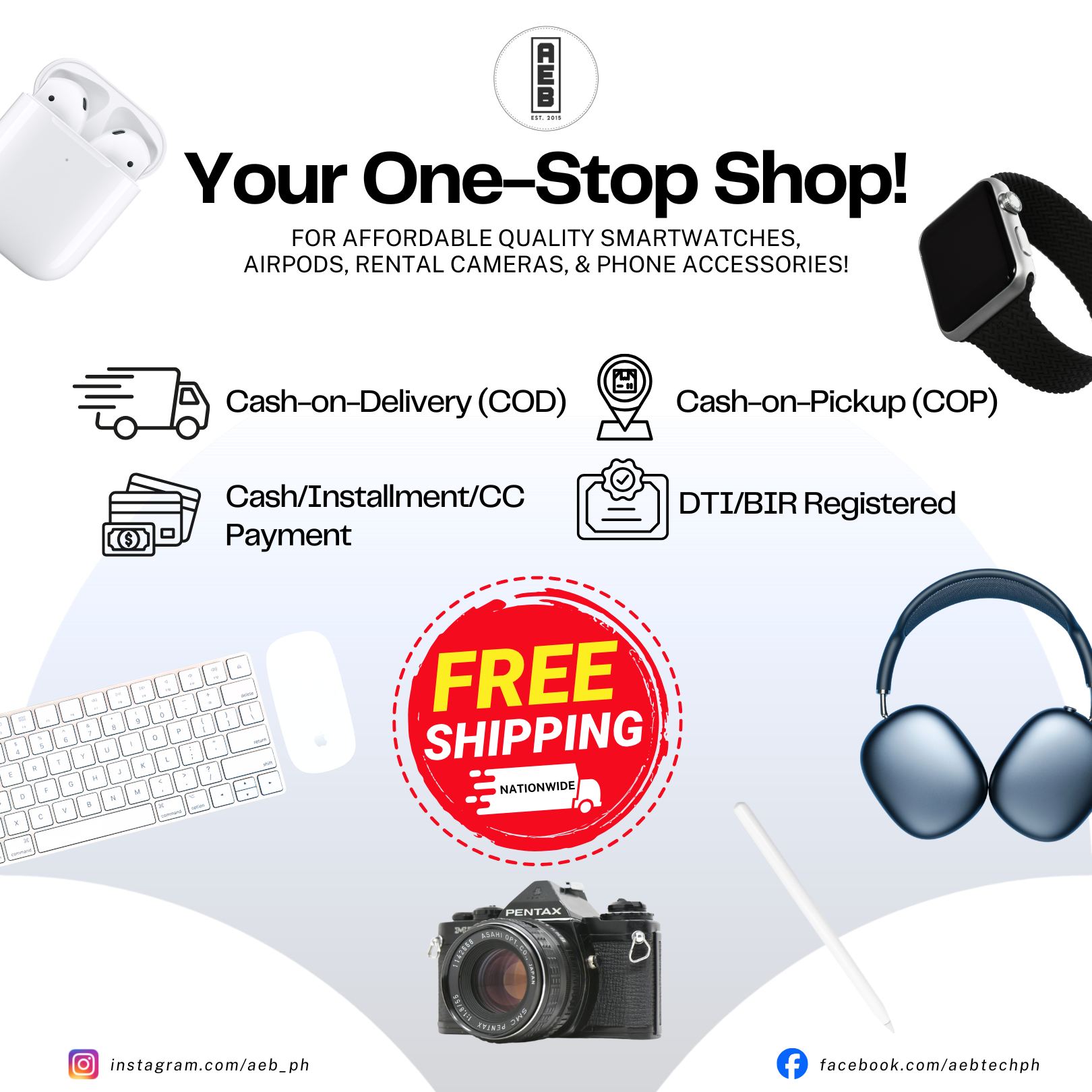 AEB Facebook ad: Your ONE-STOP SHOP for affordable quality SmartWatches…