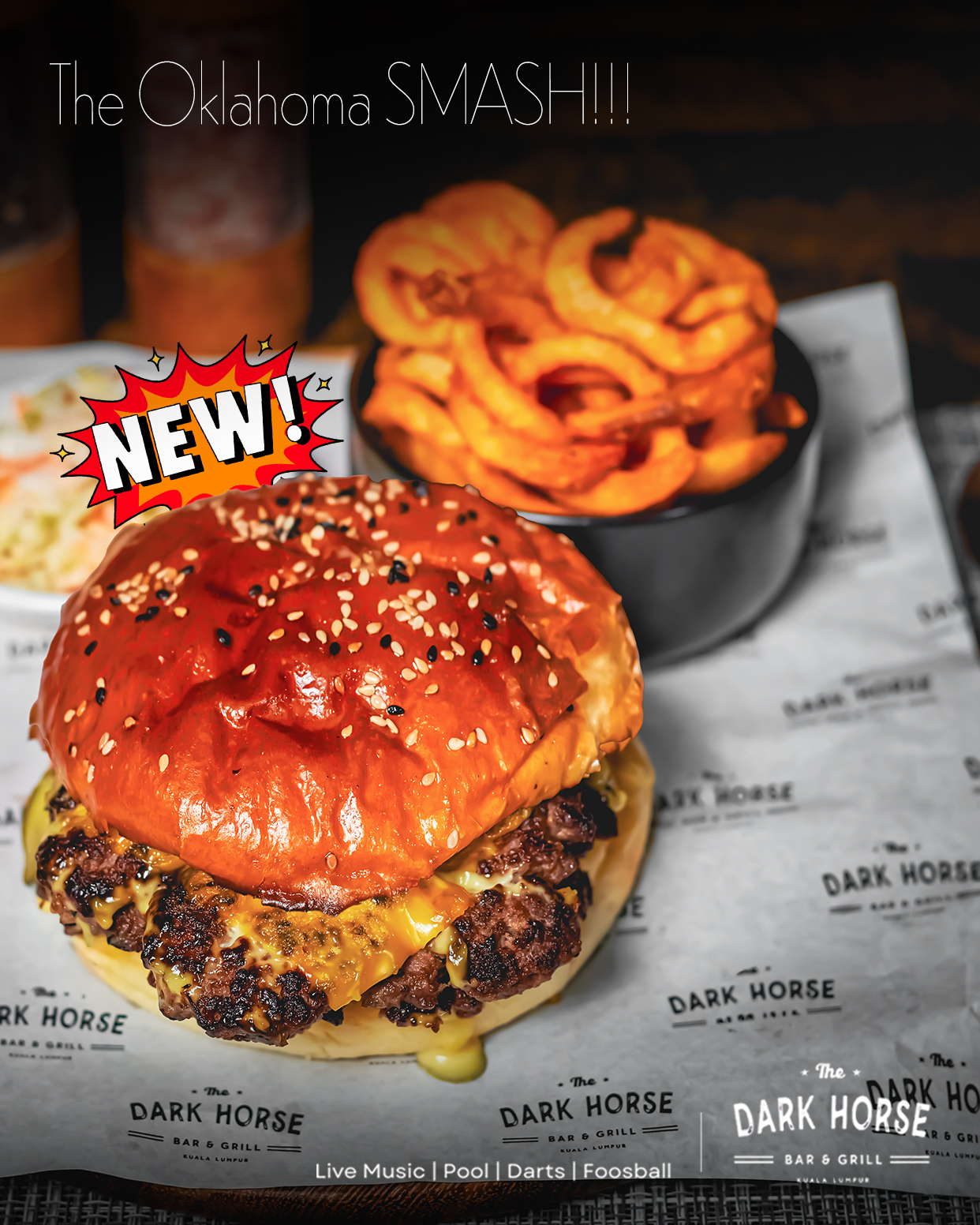 The Dark Horse KL Facebook ad: Two ¼ pounder patties.