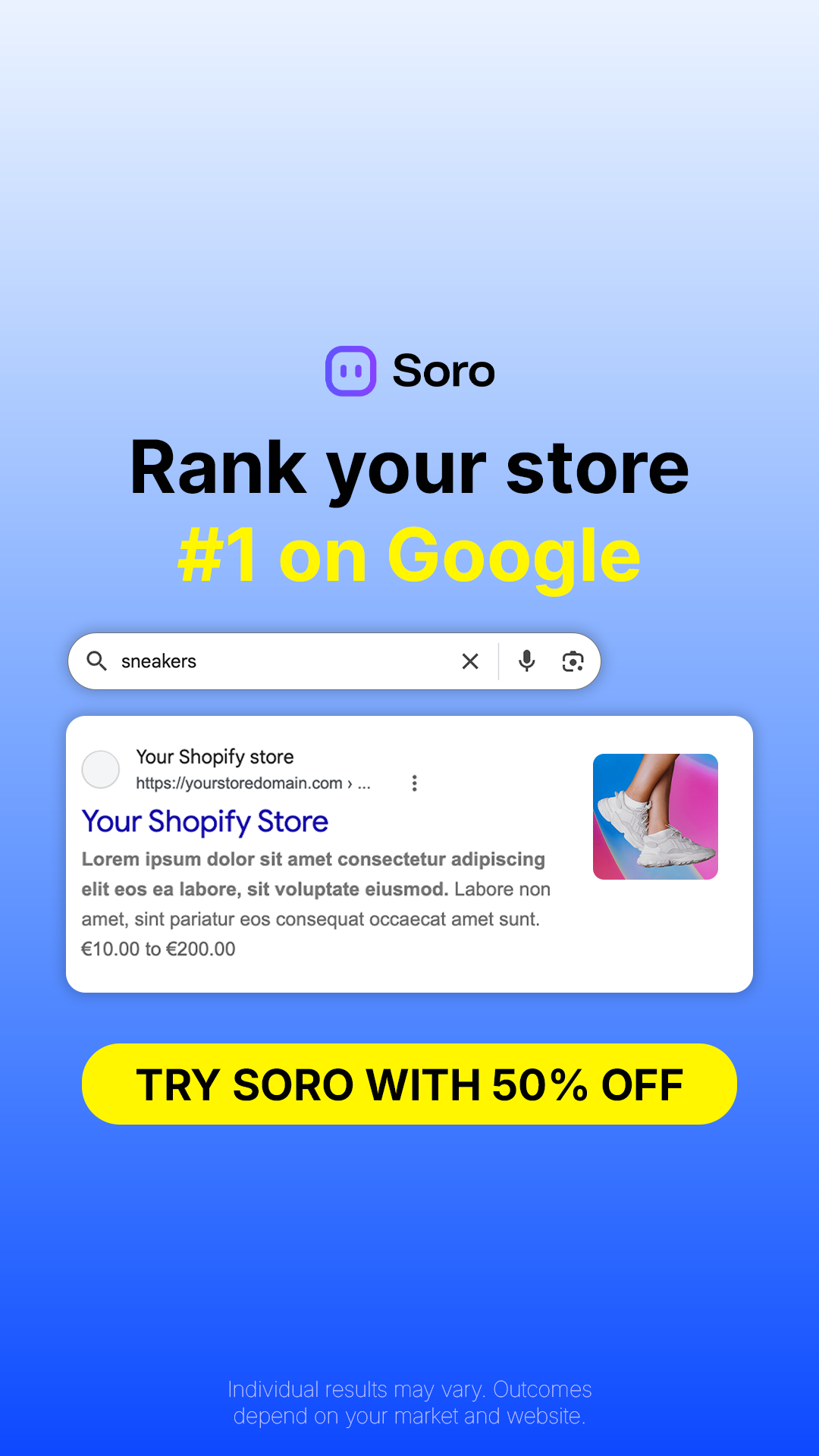Soro SEO Facebook ad: Rank #1 on Google