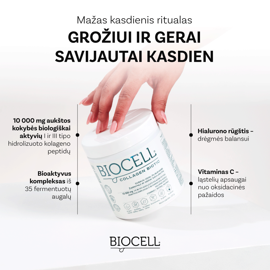 BIOCELL Lietuva Facebook ad: BIOCELL Collagen Biotic, sveikai odai, plaukams, žarnynui