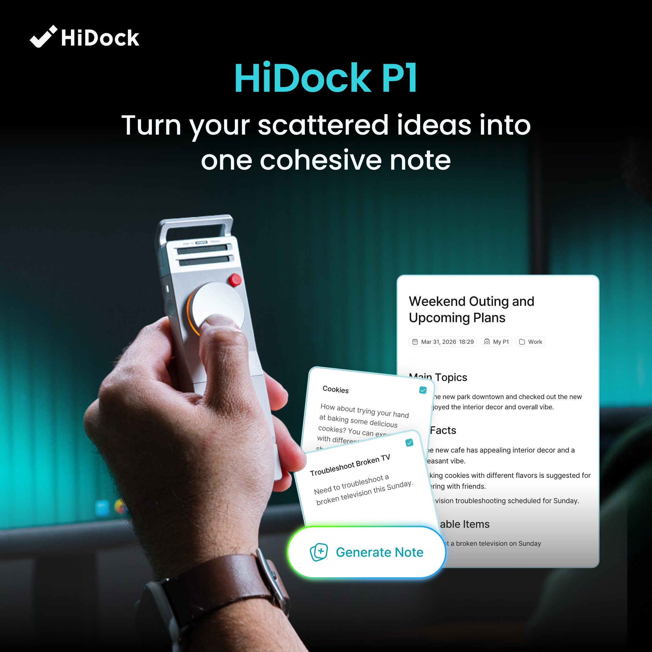 HiDock Facebook ad: Capture Ideas Anywhere
