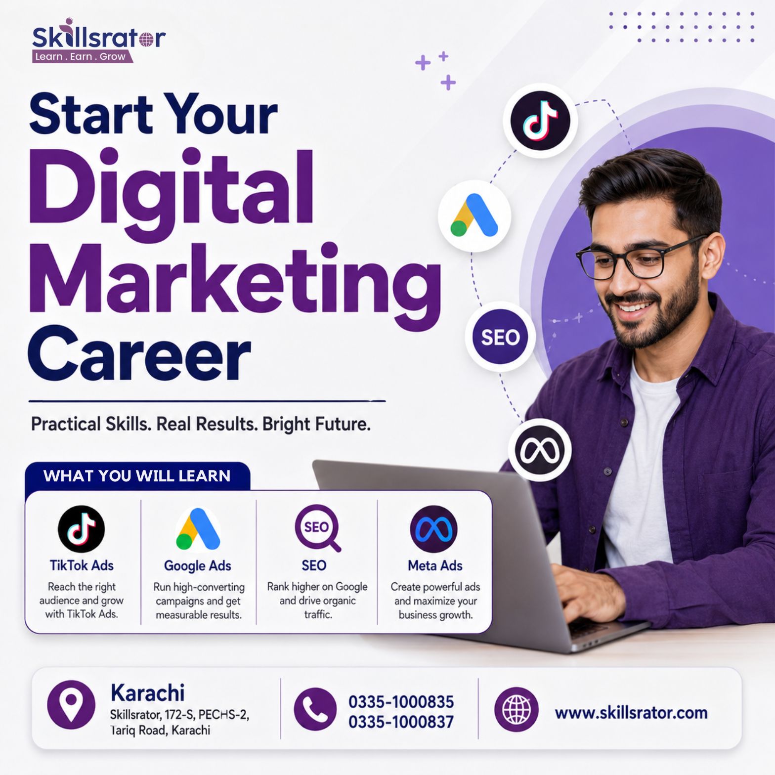 Skillsrator Facebook ad: Build Skills. Build Income.