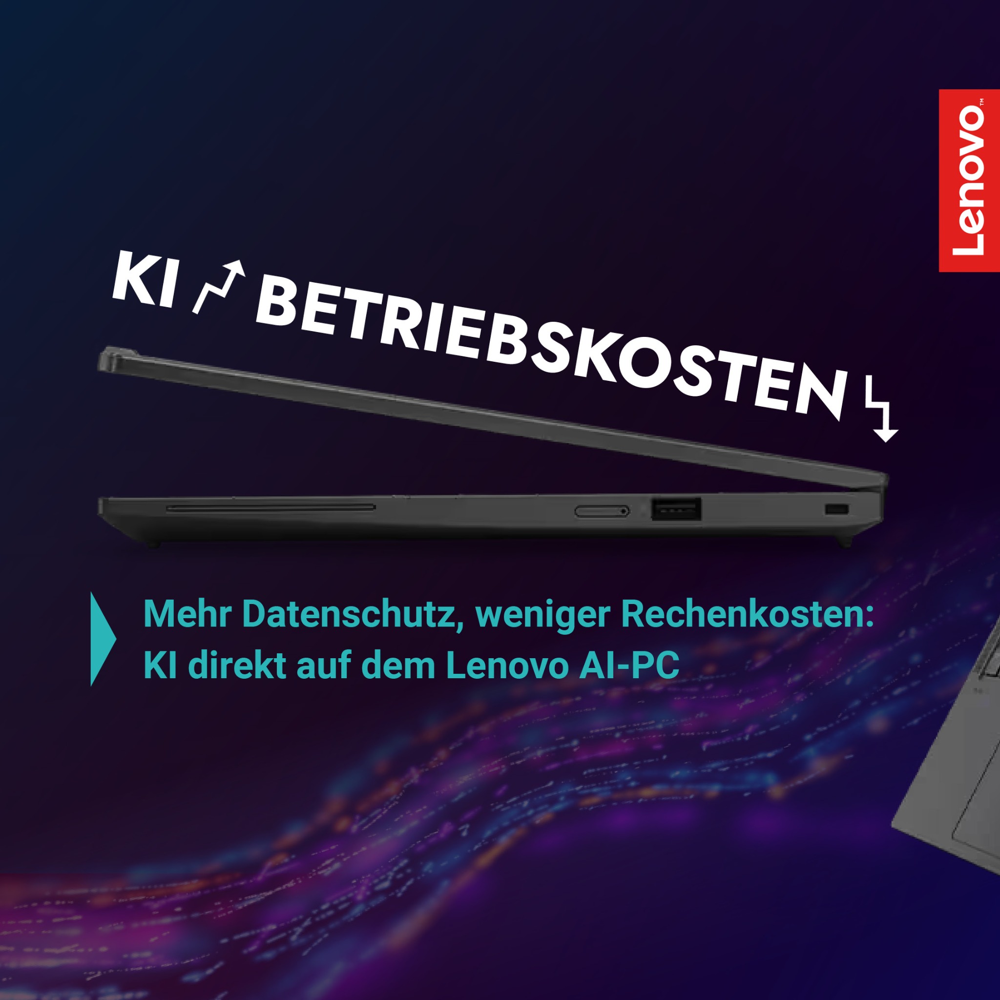 think about IT GmbH Facebook ad: KI muss nicht zwangsläufig hohe Betriebskosten verursachen.