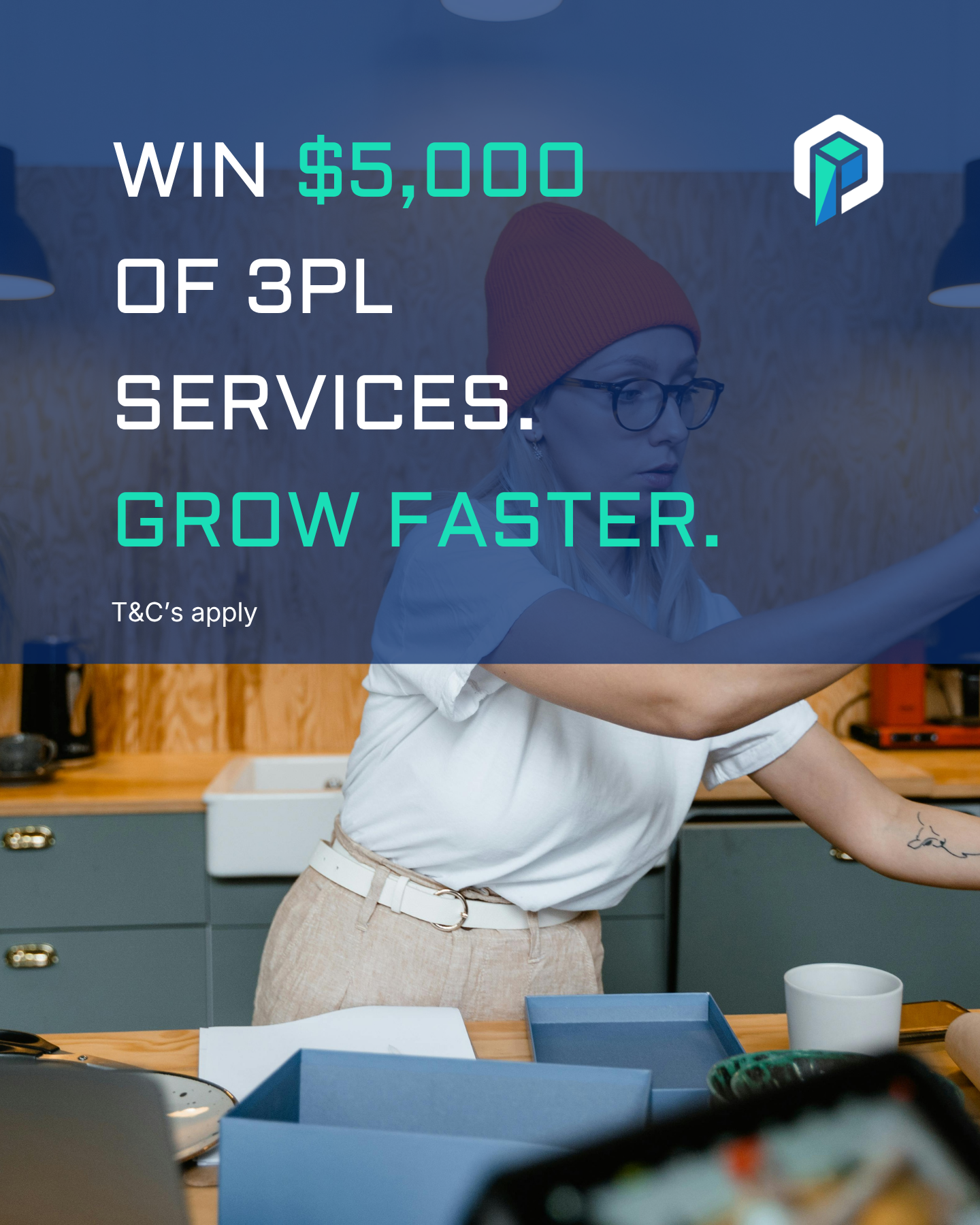 Fulfilpackers Facebook ad: WIN $5,000 OF 3PL SERVICES. GROW FASTER. SHIP SMARTER.