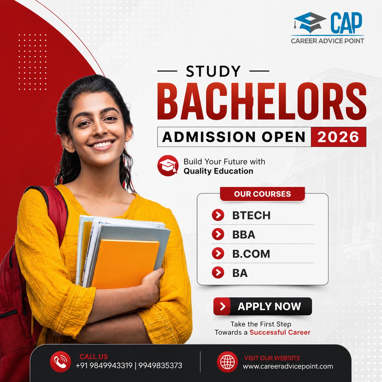 Cap Educational Services Facebook ad: B.Tech | BBA | B.Com | BA Admissions Open