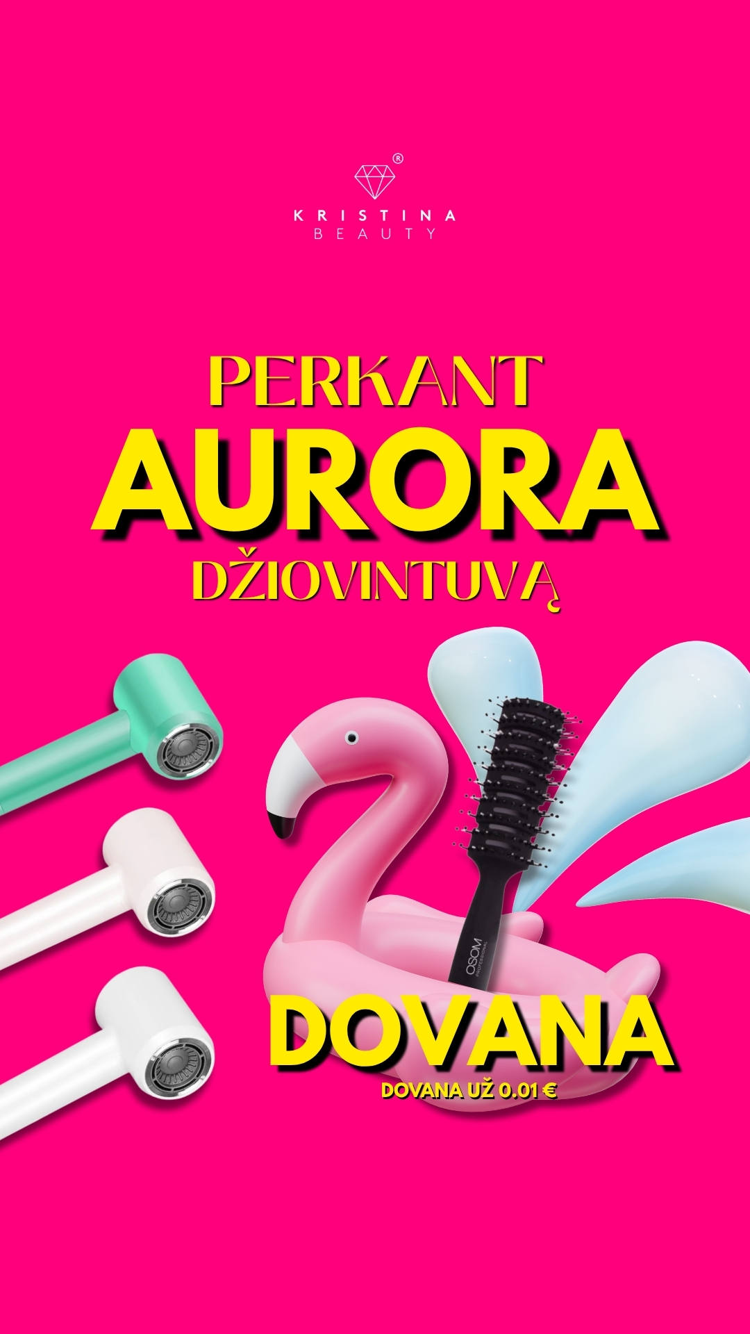 Kristina Beauty Facebook ad: Džiovintuvas AURORA + dovana