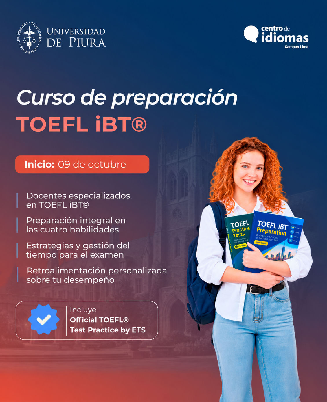 Centro de Idiomas UDEP Campus Lima Facebook ad: Enfócate en tu objetivo