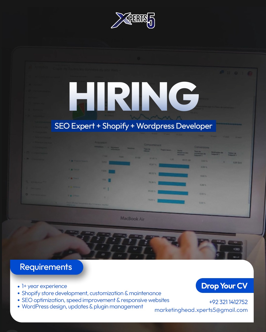 Xperts5 Facebook ad: WordPress, Shopify & SEO Expert for on-site position only