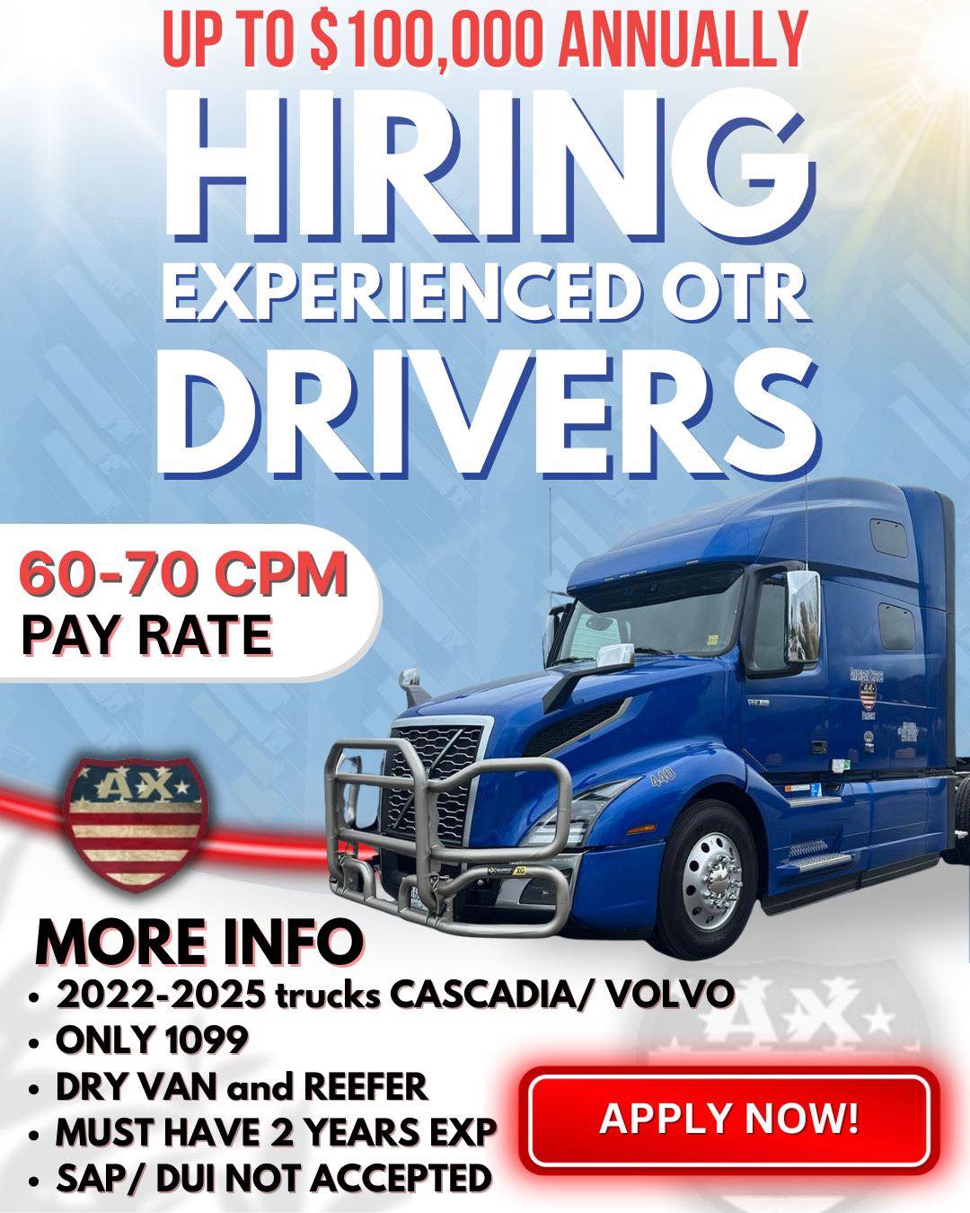 American Express Freight Facebook ad: We’re looking for reliable Over-The-Road (OTR) drivers to…