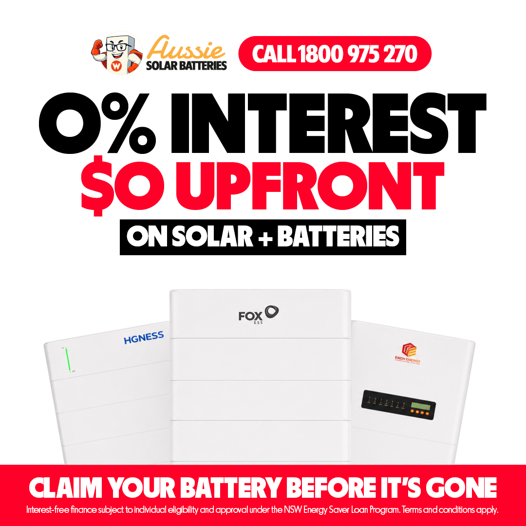Aussie Solar Batteries Facebook ad: $15,000 Interest-Free for Solar + Batteries