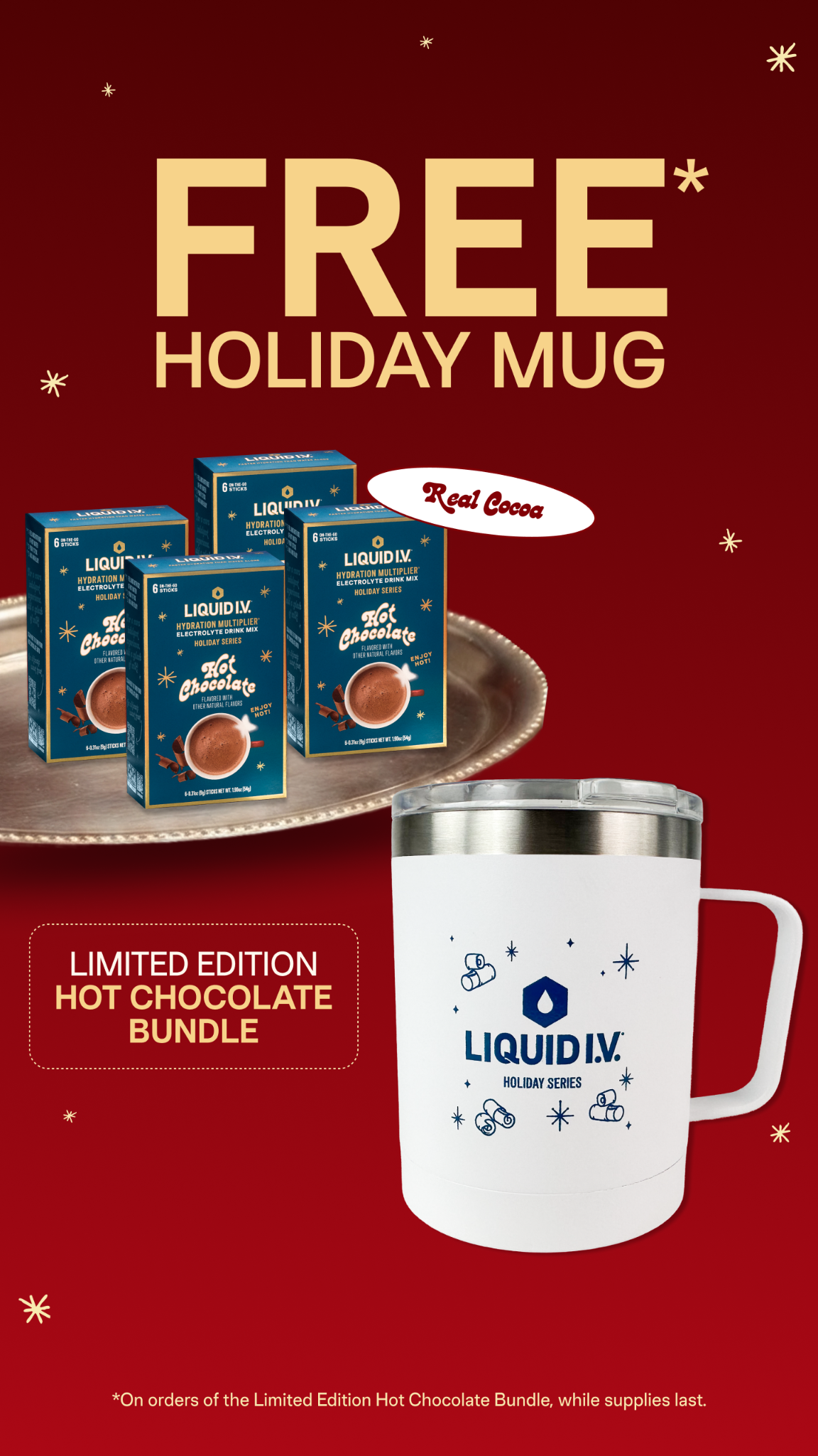 Liquid I.V. Facebook ad: FREE* Mug Gift with 4 Count Hot Cocoa
