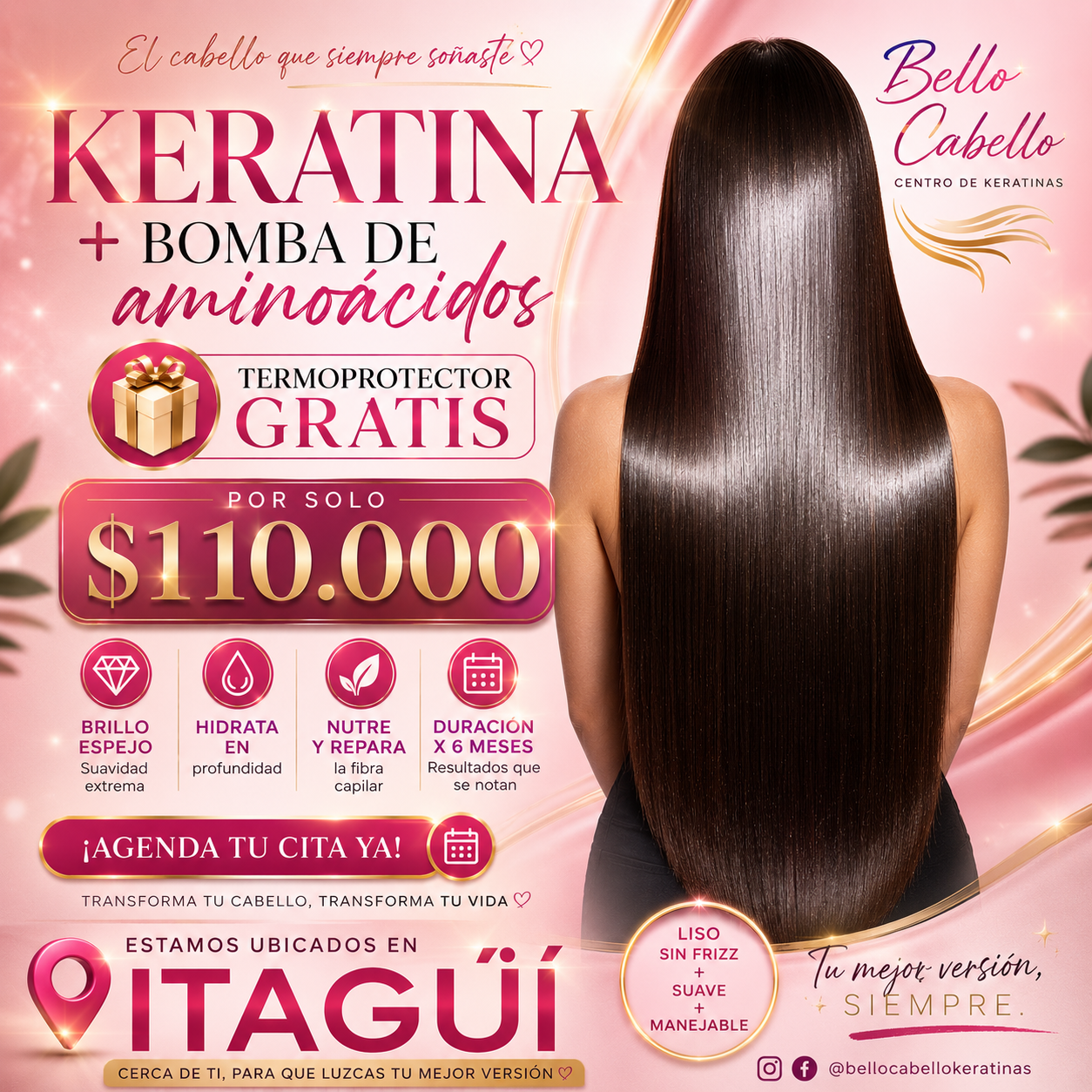Centro de keratinas Bello Cabello Facebook ad: Keratina + Hidratación + Láser Fotónico