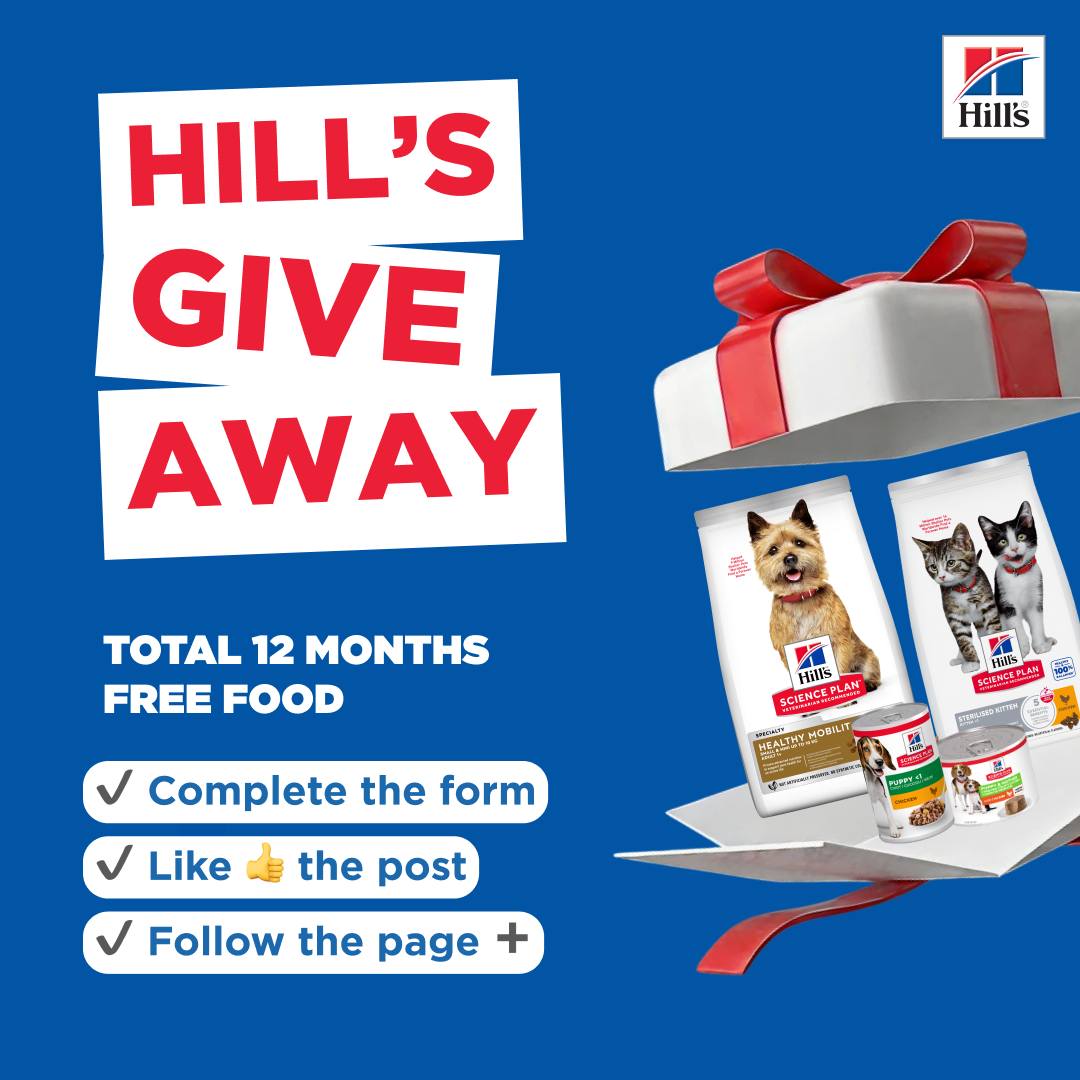 Hill’s Pet Nutrition Facebook ad: 𝗛𝗜𝗟𝗟’𝗦 𝗠𝗘𝗚𝗔 𝗚𝗜𝗩𝗘𝗔𝗪𝗔𝗬, 3 Winners, TOTAL 12…