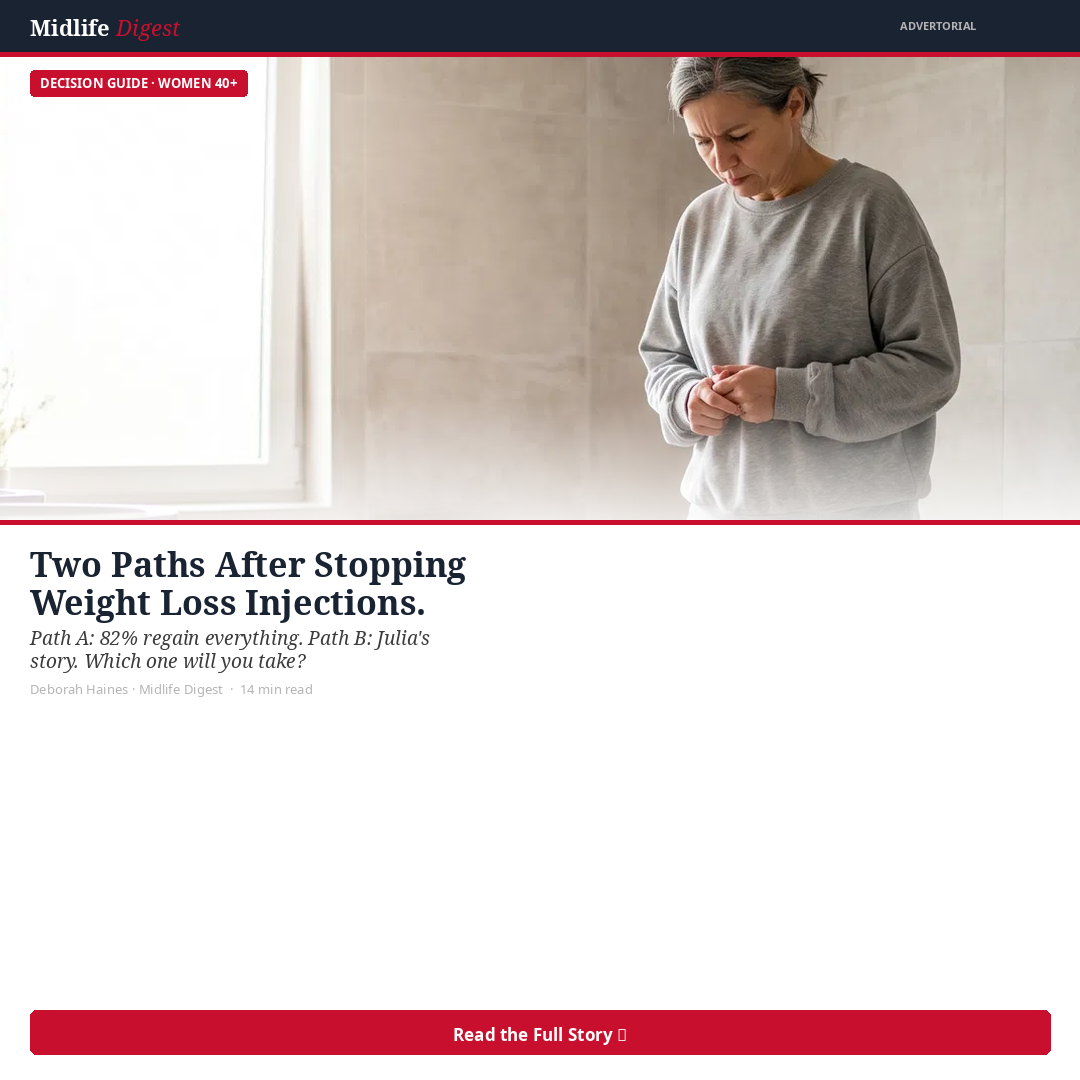 Midlife Digest Facebook ad: She lost 31 pounds on the weekly shots. Then she stopped…