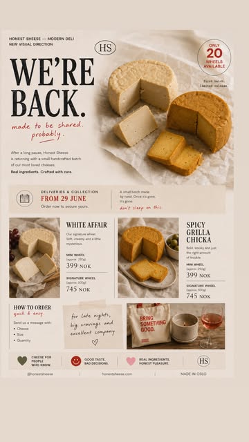Honest Sheese Vegan Cheese Course Facebook ad: Dishonestly delicious. Small-batch Plant-based cheese.