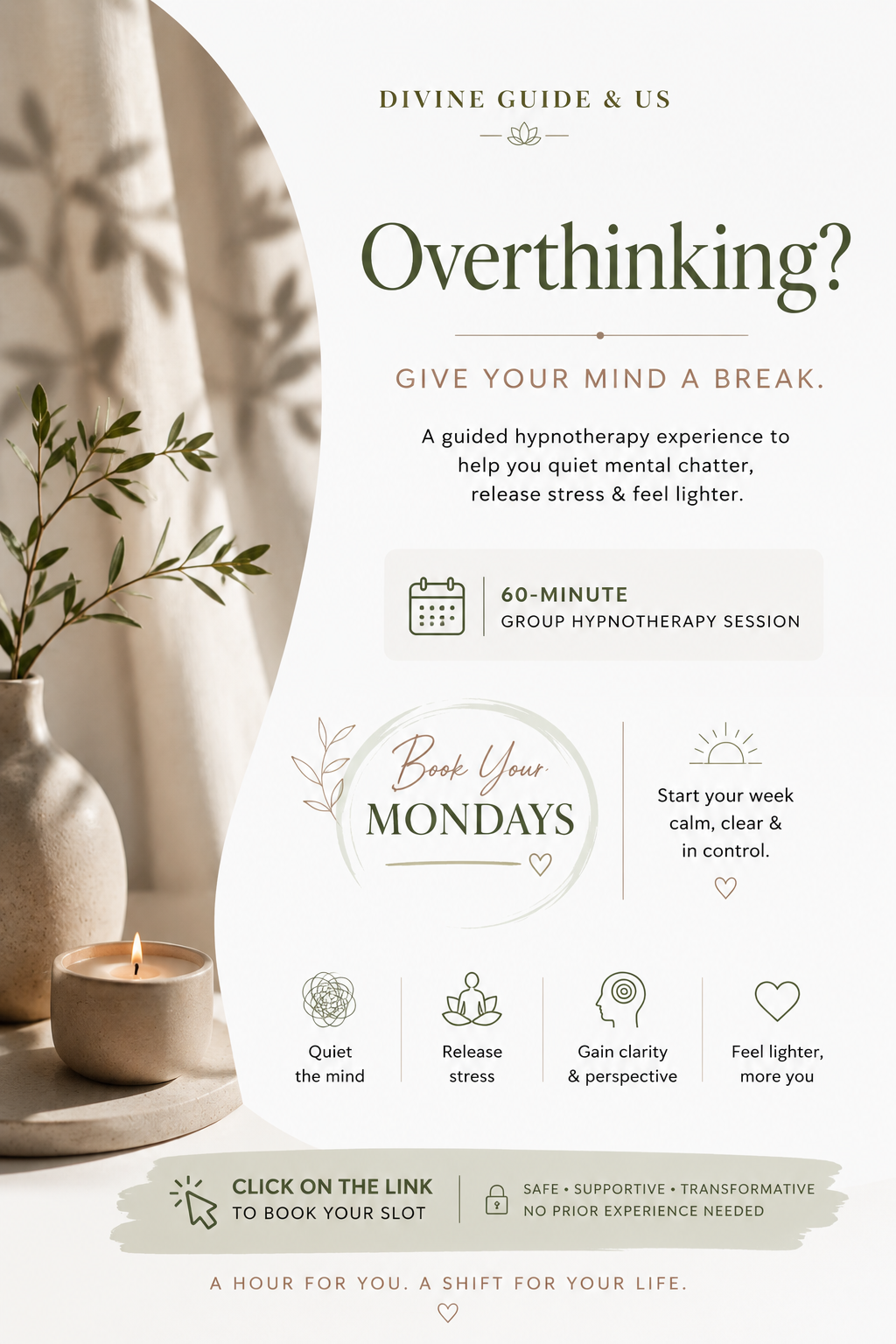 Divine Guide and Us Facebook ad: What if your mind could be quiet. even for just one hour?
