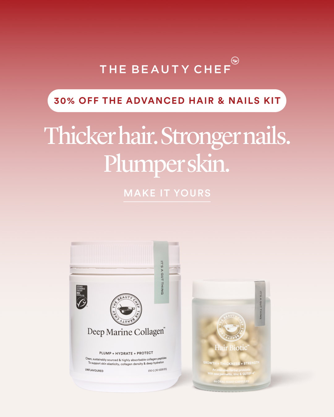 The Beauty Chef Facebook ad: 30% off Advanced Hair & Nails Kit