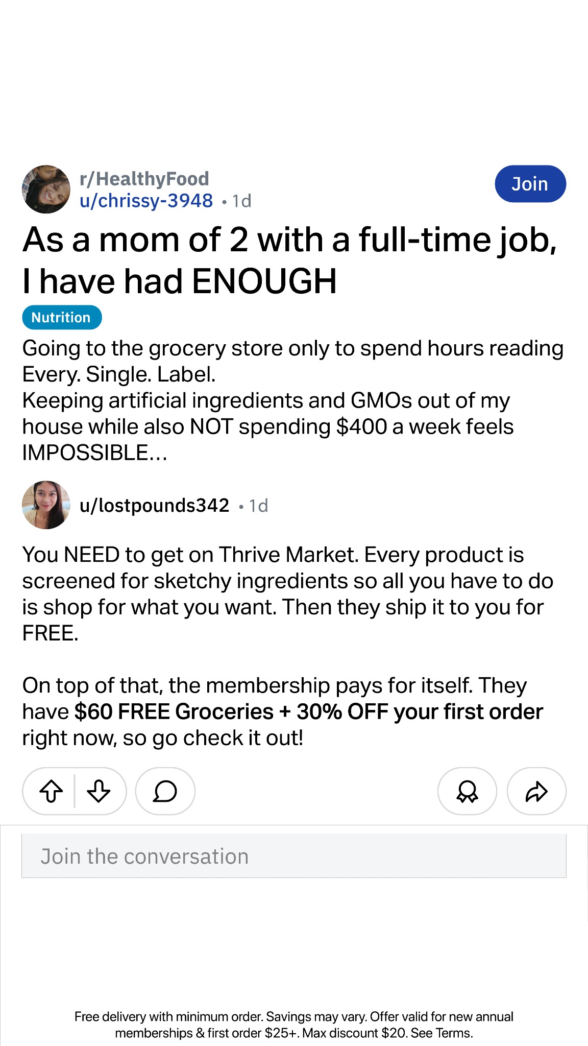 Thrive Market Facebook ad